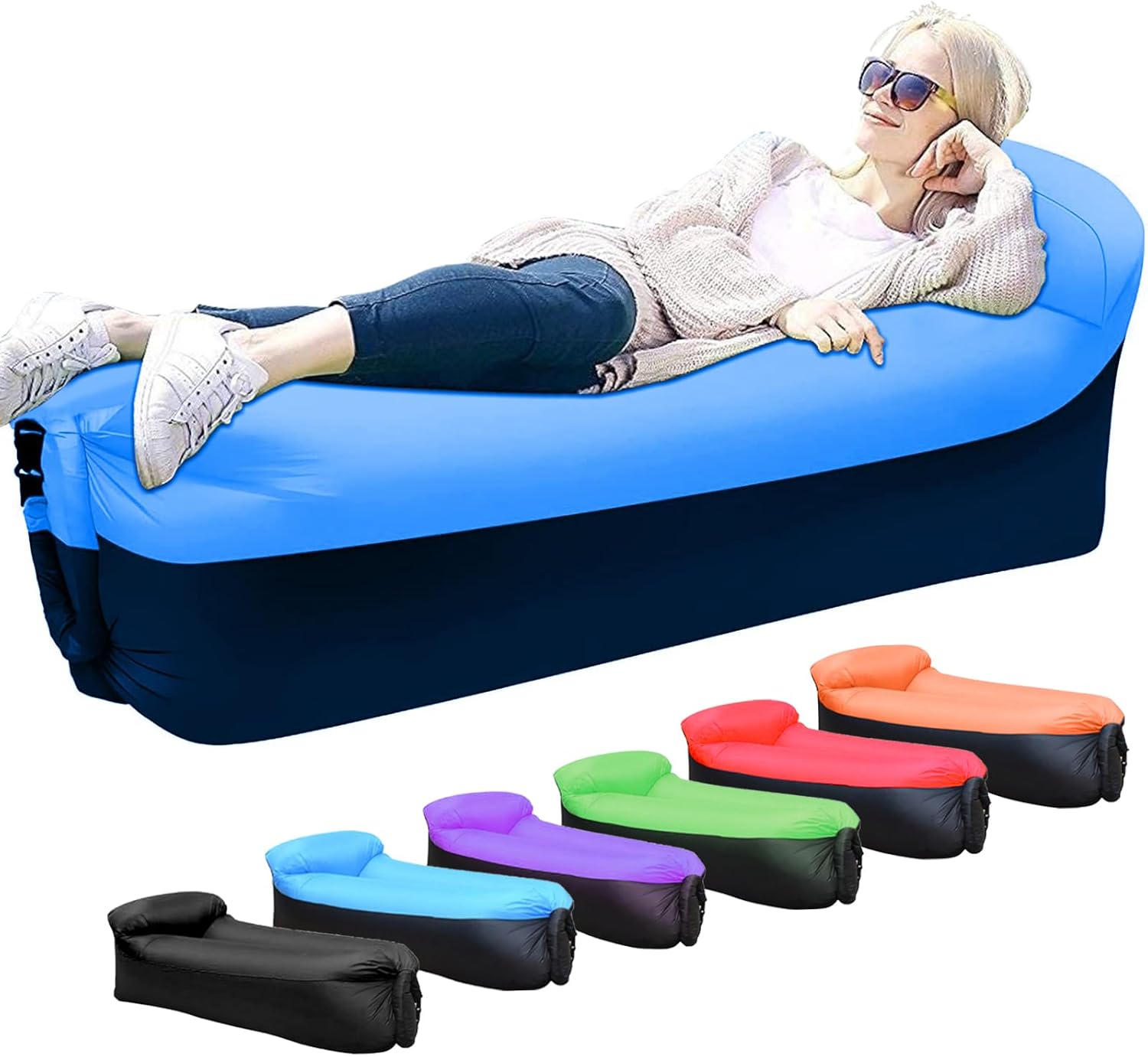 Tumbona inflable sofá de aire hamaca inflable portátil para acampar al aire libre – Diseño impermeable contra fugas de aire para senderismo,