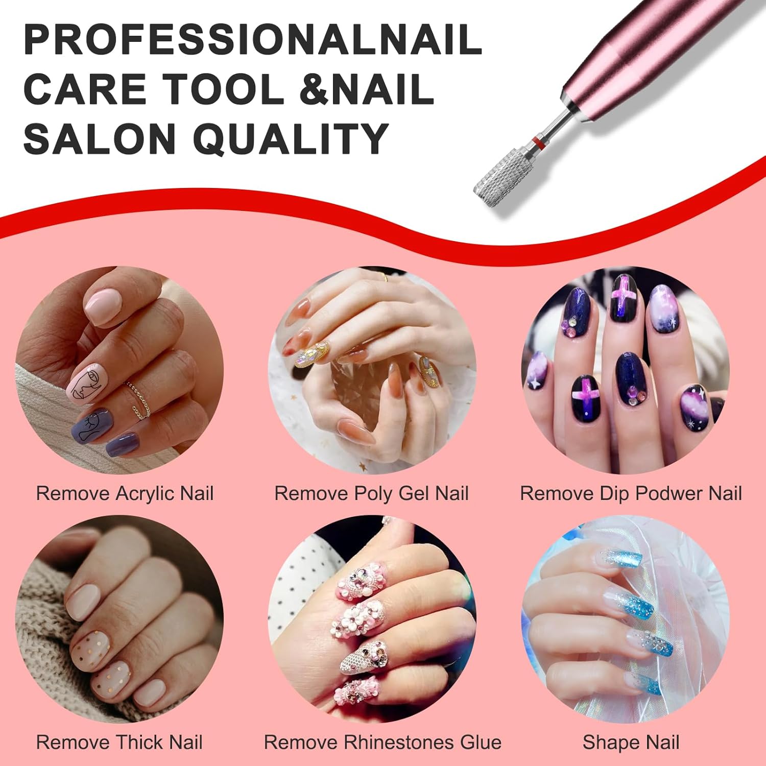 Brocas de uñas de seguridad, brocas de carburo de 332 pulgadas, broca profesional para taladro de uñas, adecuadas para manicura, pedicura, cutícula,