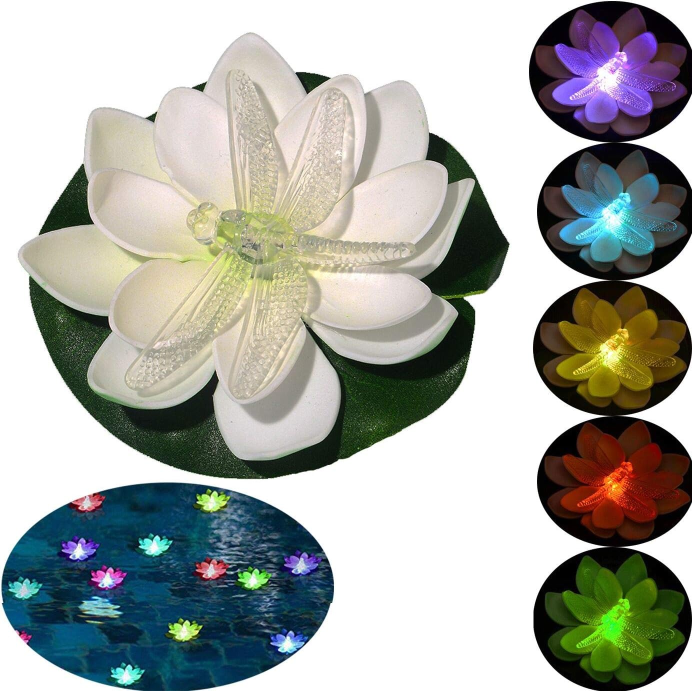 Loguide – Flor de loto impermeable con luz LED a la moda de luciérnagas, única, cambia el color de la flor, lámpara de noche de jardín de la casa,