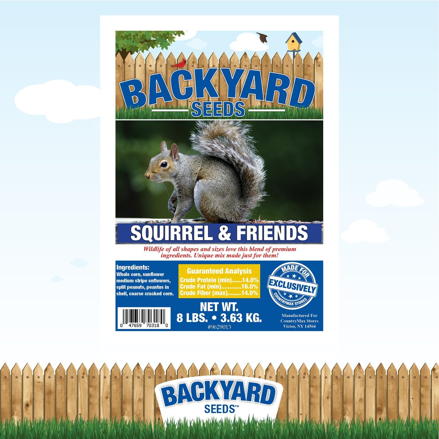 Backyard Seeds Squirrel & Friends Wildlife – Mezcla de alimentos de ardilla y ardilla, 8 libras