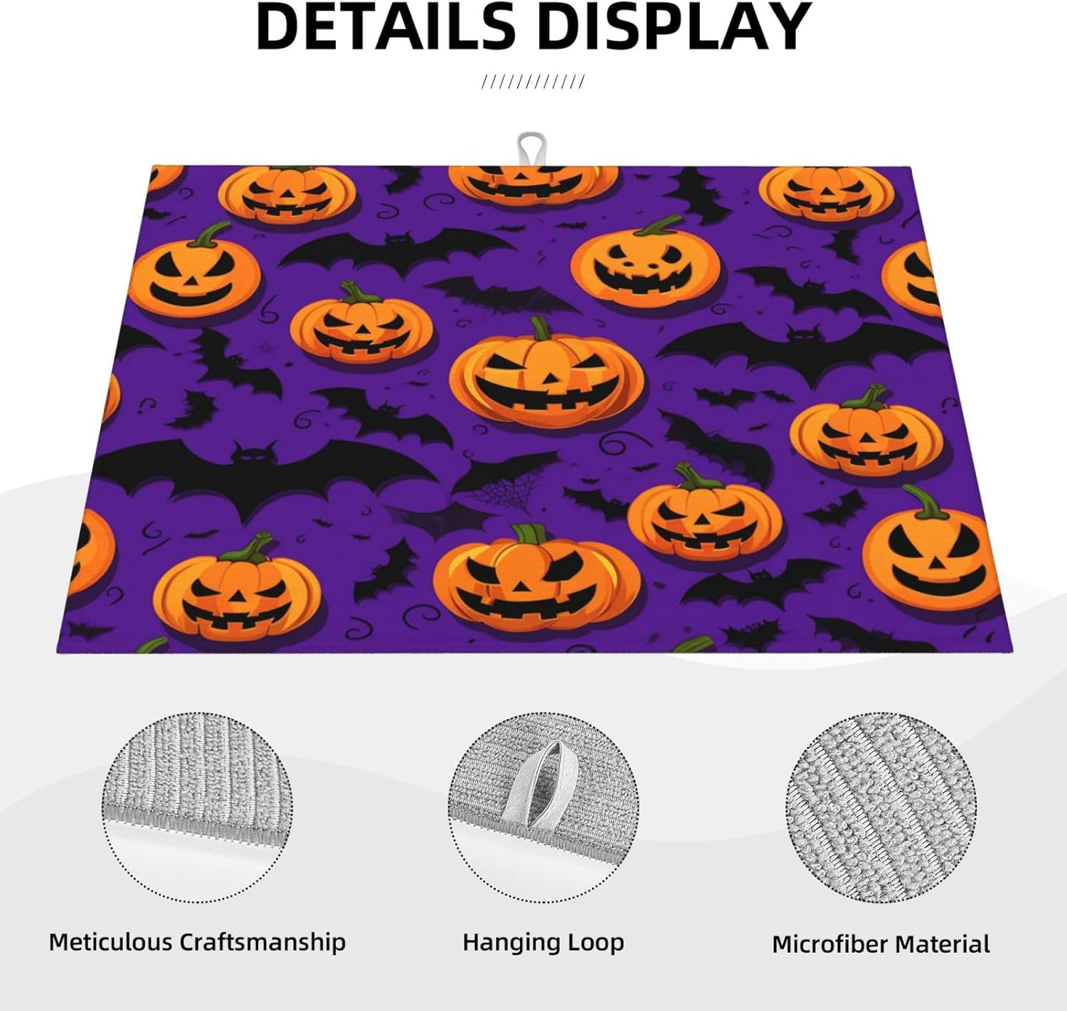 Tapete de secado de platos de calabaza de Halloween para encimera de cocina, tapete reversible de 18 x 24 pulgadas, absorbente y de secado rápido