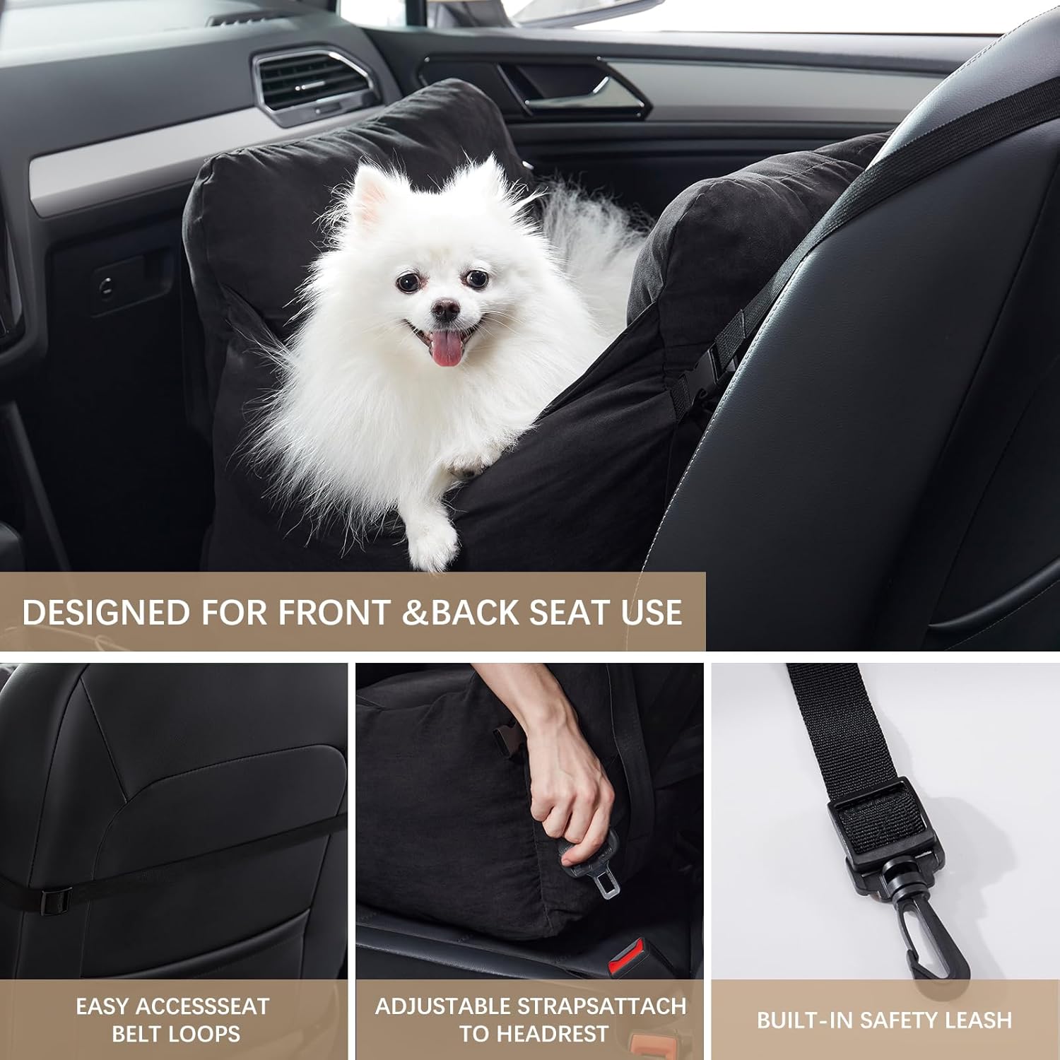 NexHome Asiento de automóvil para perros, camas para perros pequeños, asiento elevador impermeable para automóvil con bolsillos de almacenamiento,