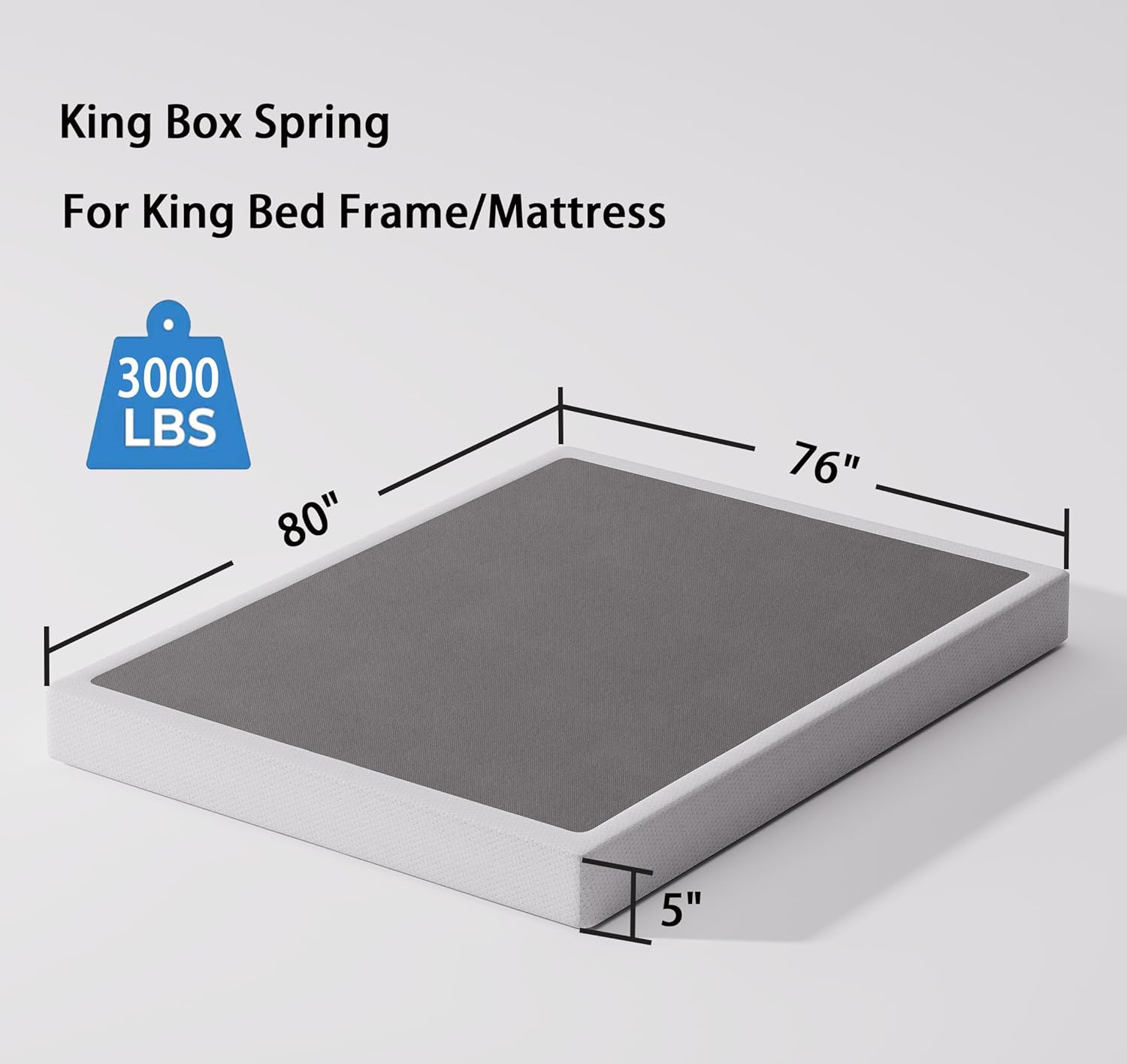 Juego de somier y funda tamaño King, somier metálico de perfil bajo de 5 pulgadas, base de colchón de estructura resistente, sin ruido,