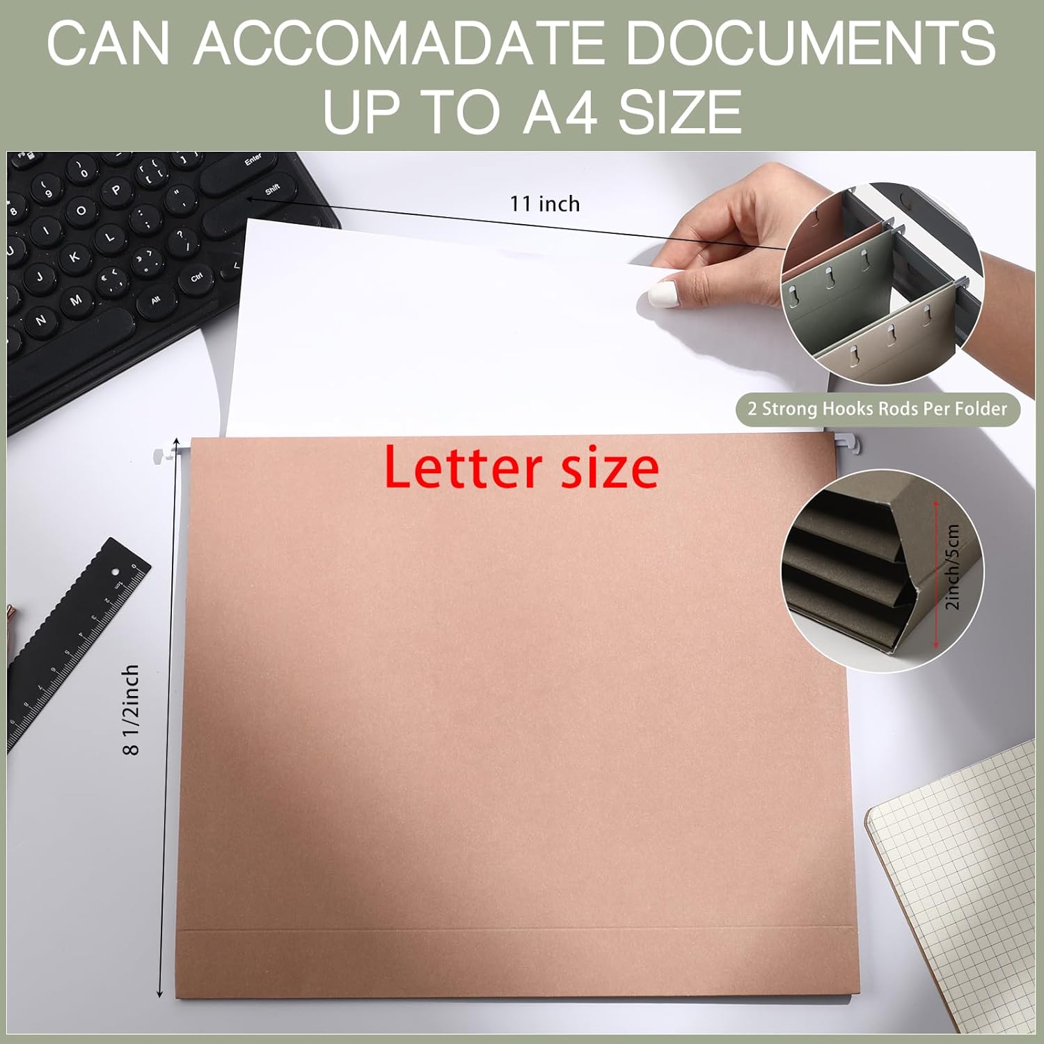 Yaomiao 24 carpetas colgantes de tamaño carta, bolsillo expandible para archivos colgantes con pestañas de plástico e insertos de etiquetas,