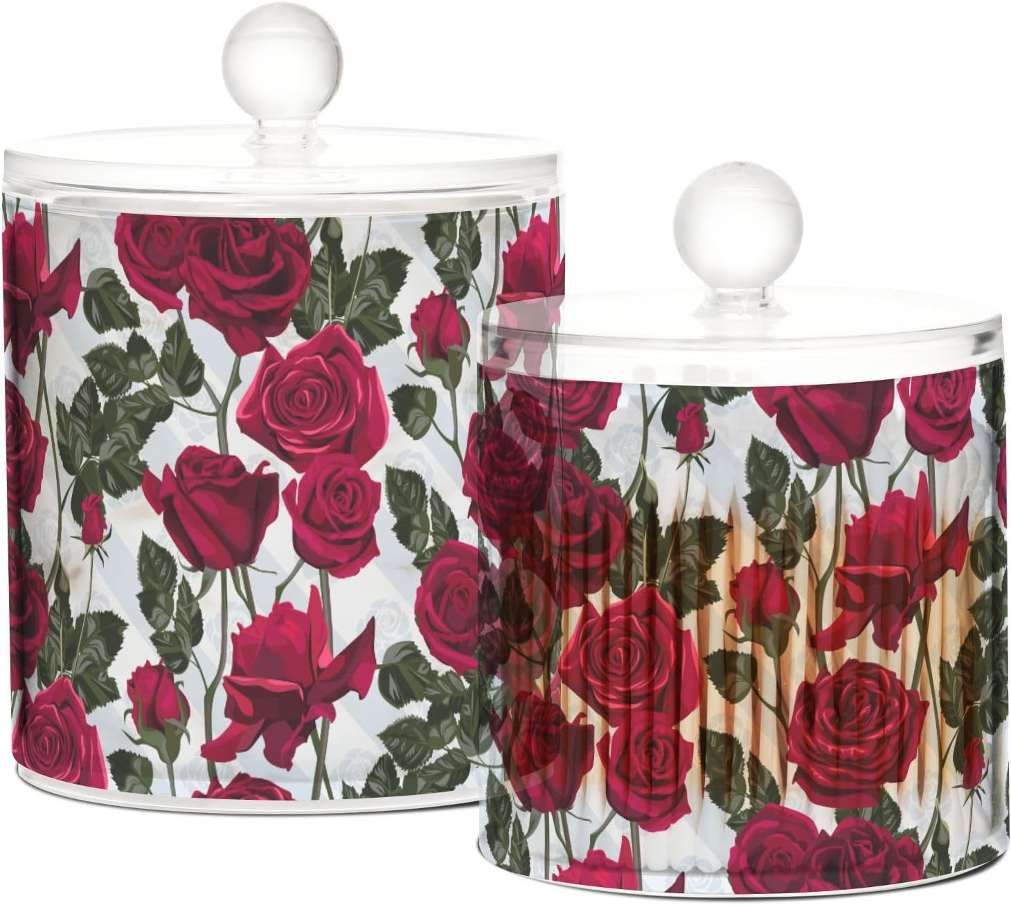 Roses Flowers Jars with Lids Plastic Jars Bathroom Containers Canister Jar Cotton Pad Holder for Dorm Room Essentials for College Students Girls