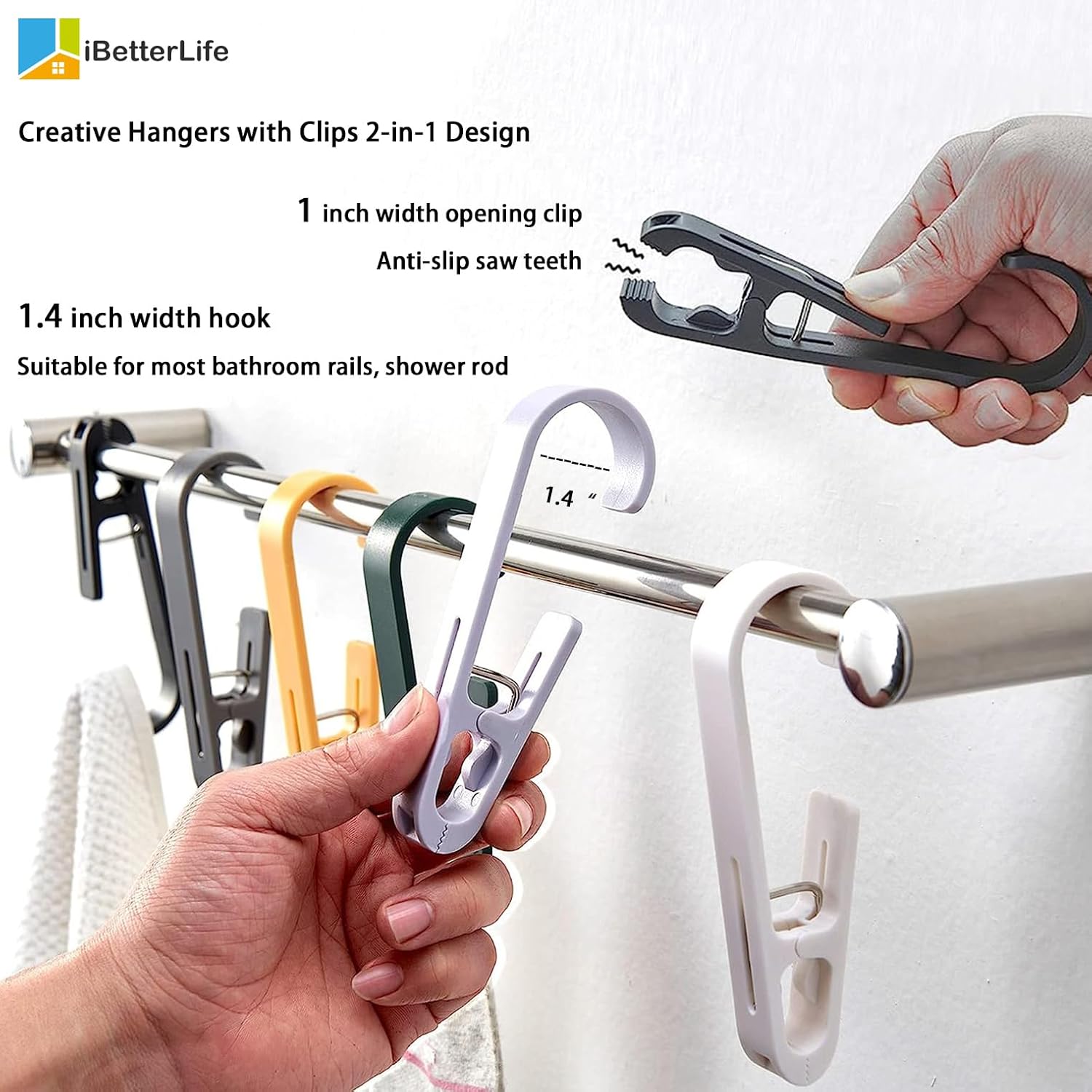 iBetterLife Alfileres de ropa resistentes para exteriores, 8 ganchos grandes para ropa sucia con clips, abrazaderas organizadoras de armario,