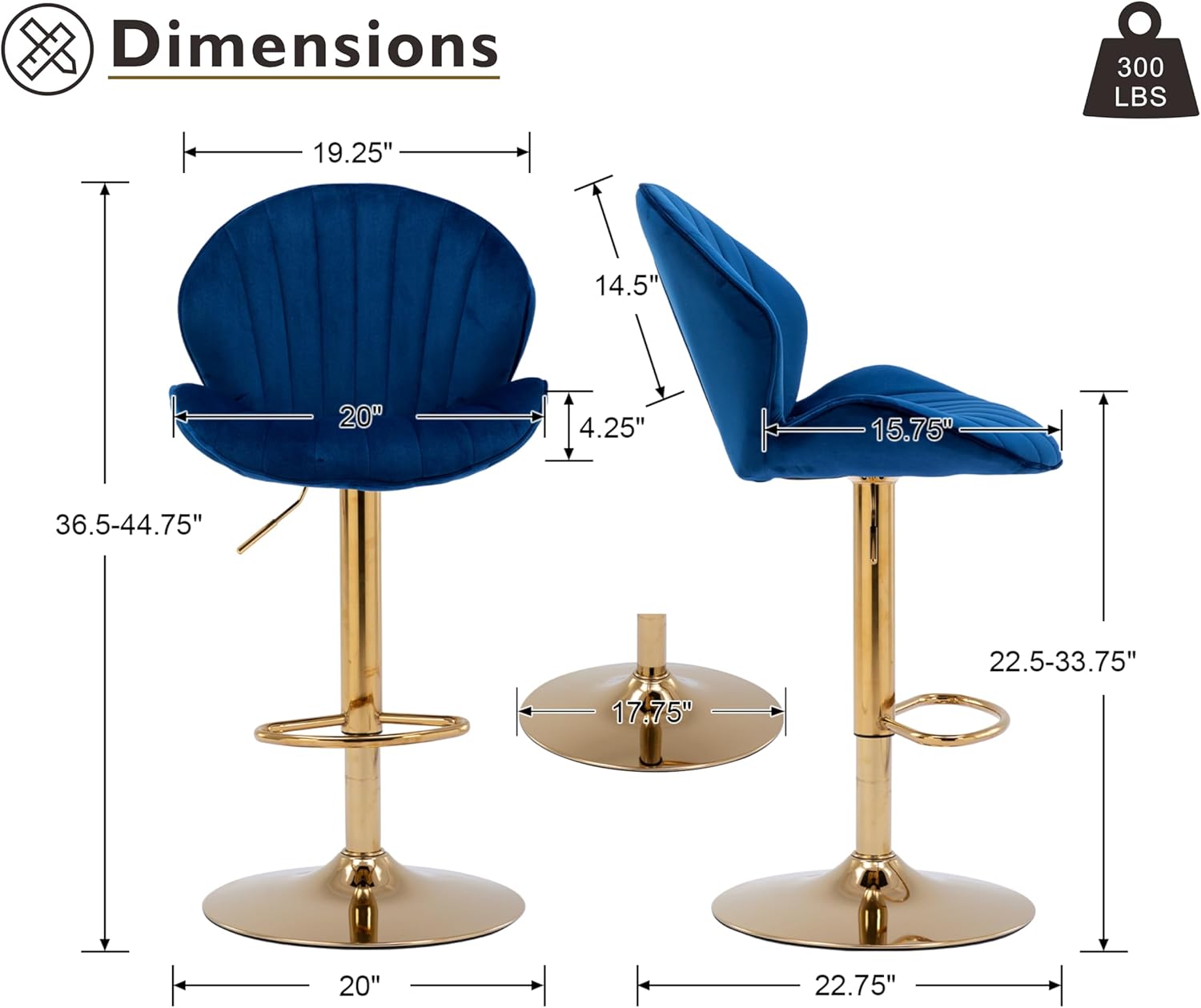CIMOTA Juego de 2 taburetes de bar dorados de altura ajustable, taburetes de bar modernos con forma de concha, taburetes de cocina para isla, hogar,