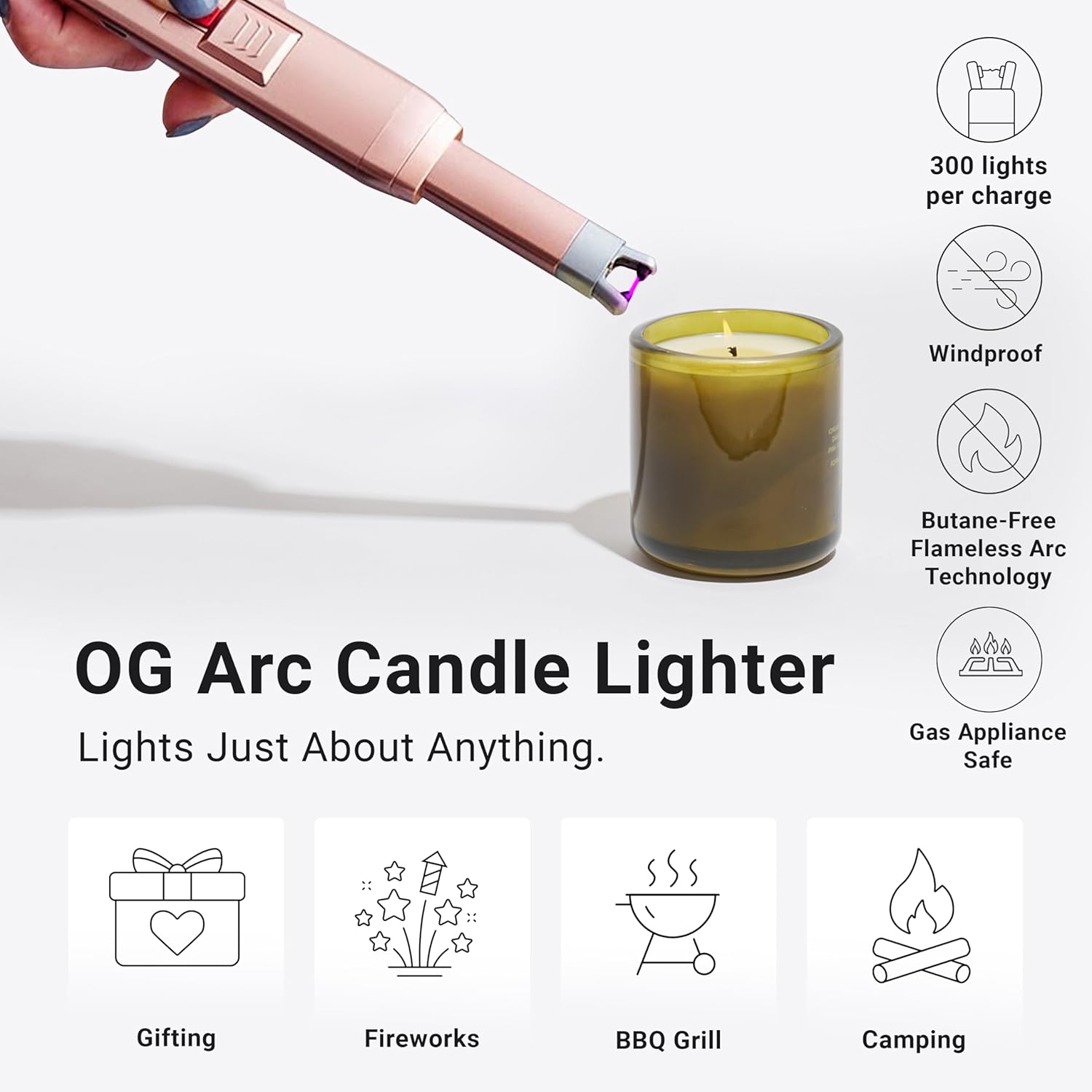 The USB Lighter Company Encendedor eléctrico de velas, recargable, sin llama y resistente al viento, para velas, parrilla, chimenea y estufa,