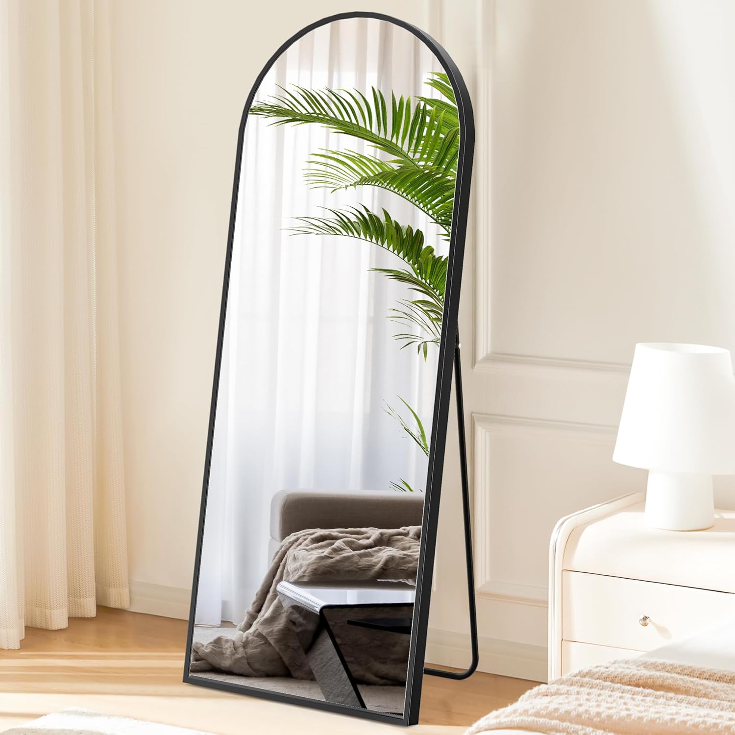 ZUNMOS Espejo arqueado de longitud completa de 64 x 21 pulgadas, espejo de cuerpo completo para dormitorio, guardarropa, diseño de pared para colgar