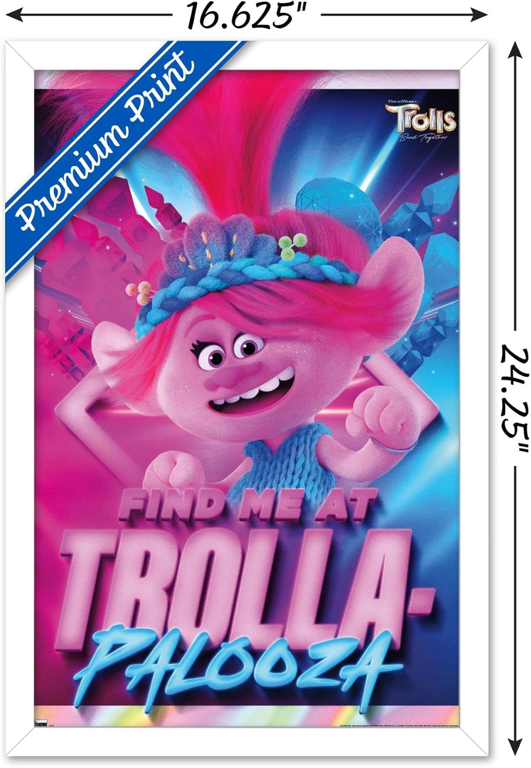 Trends International Trolls Band Together – Póster de pared de amapola, 14.72 x 22.37 pulgadas, versión enmarcada en blanco