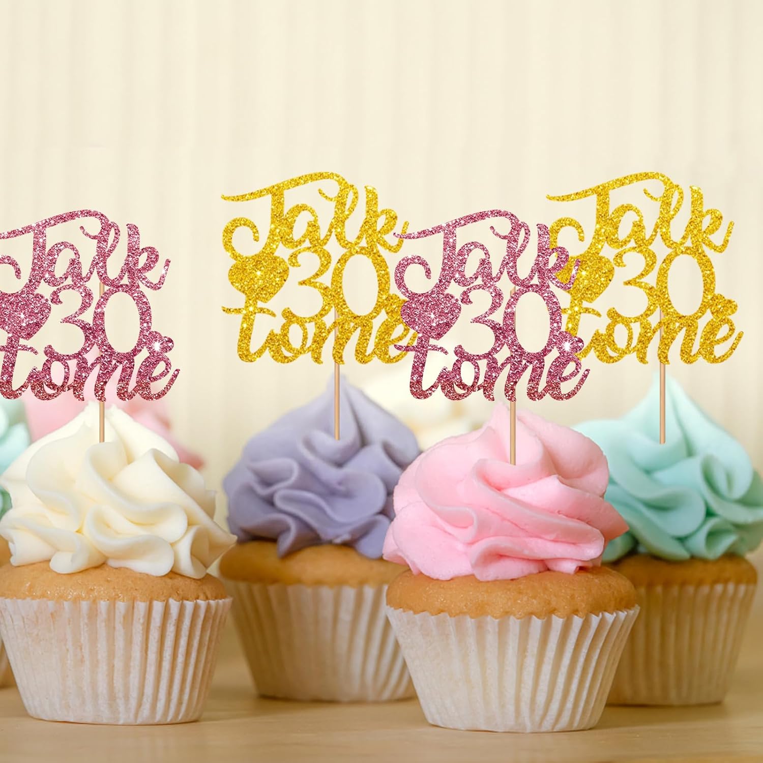 24 adornos para cupcakes de Talk 30 To Me para cumpleaños de 30 años, decoración de cupcakes de feliz cumpleaños de 30 años, decoración de pastel de