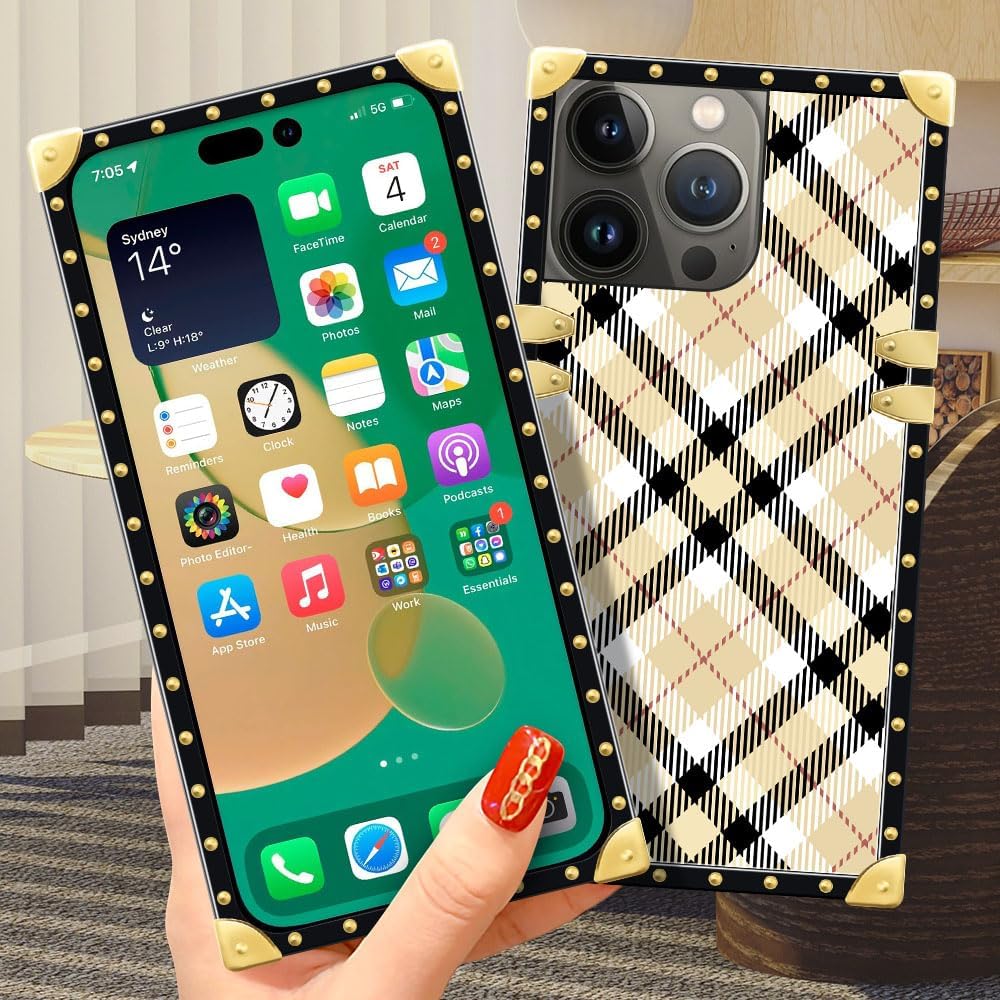 DAIZAG Funda compatible con iPhone 15 Pro Max, fundas de rayas de color blanco arroz 15 Pro Max para niñas, esquinas cuadradas protegidas