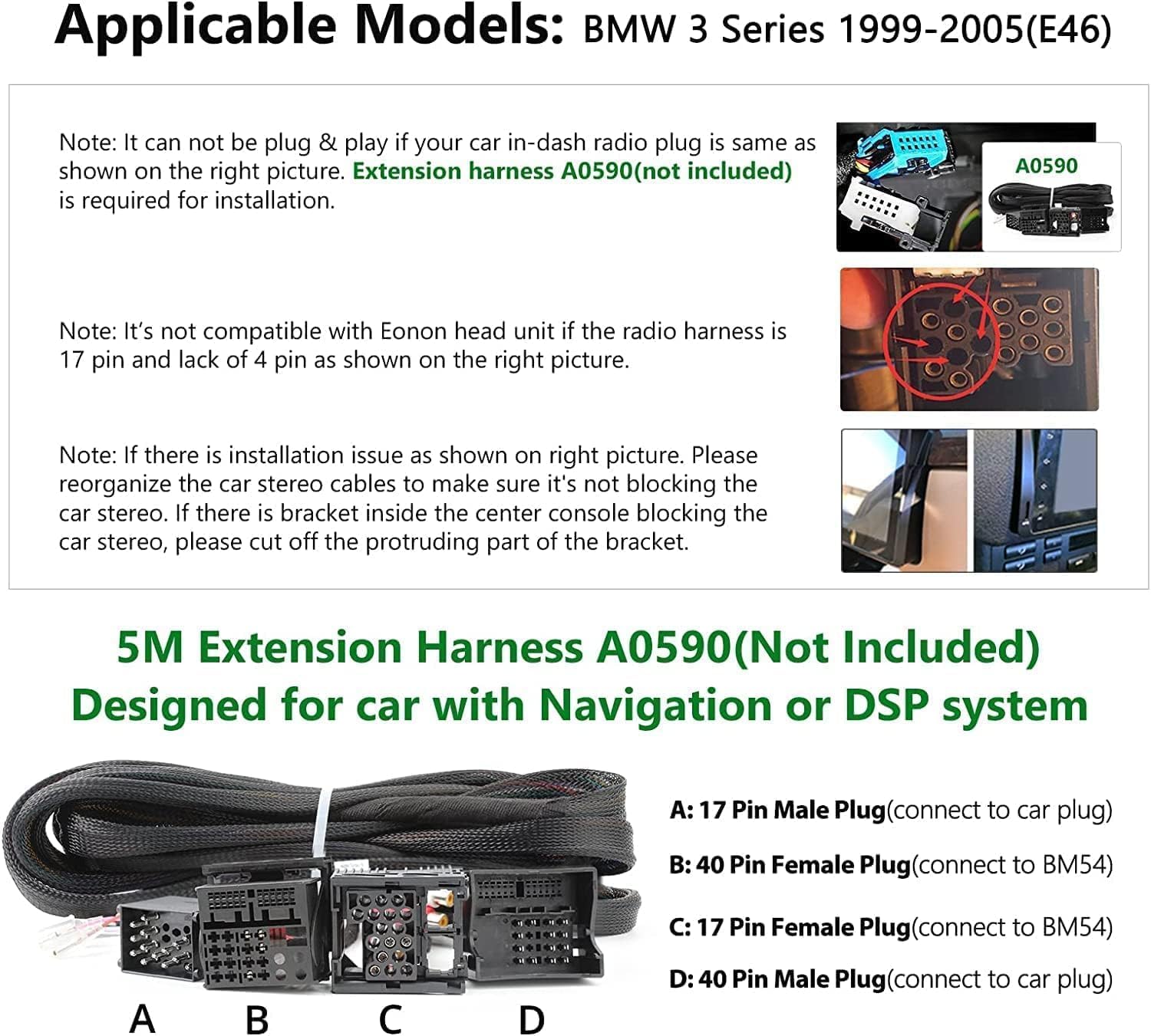 Eonon Estéreo de auto Android 10, estéreo para auto CarPlay y Android, radio de coche de 9 pulgadas compatible con BMW Serie 3 1999-2005 (E46),