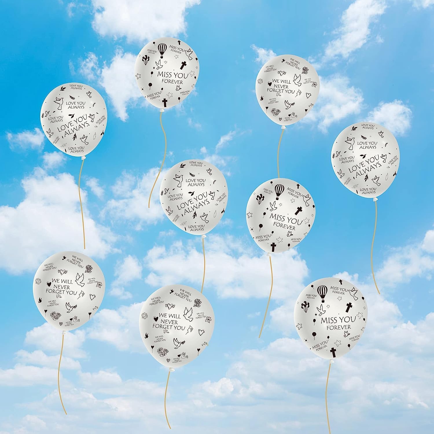 PANTIDE Juego de 37 globos conmemorativos de color blanco, recuerdo funerario, celebración de la vida, globos de látex biodegradables con cinta Miss