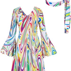 Jutrisujo Traje de discoteca para mujer, disfraz hippie de los años 70, vestido de discoteca para mujer, ropa de cosplay de Halloween, talla grande Jutrisujo Traje de discoteca para mujer, disfraz hippie de los años 70, vestido de discoteca para mujer, ropa de cosplay de Halloween, talla grande
