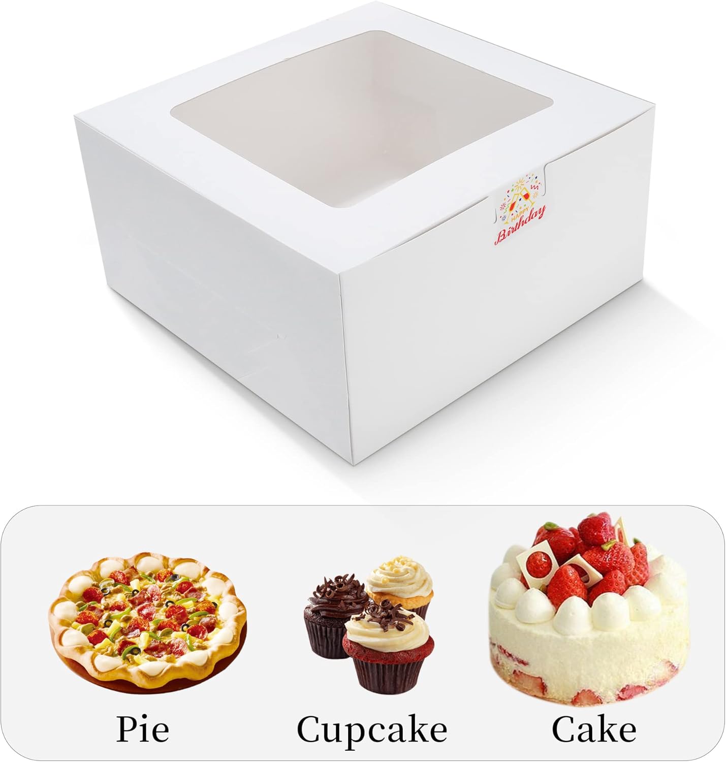 10 cajas de galletas de 10 x 10 x 5 pulgadas con ventana, cajas blancas de panadería, cajas desechables de 10 pulgadas, uso como cajas de galletas,