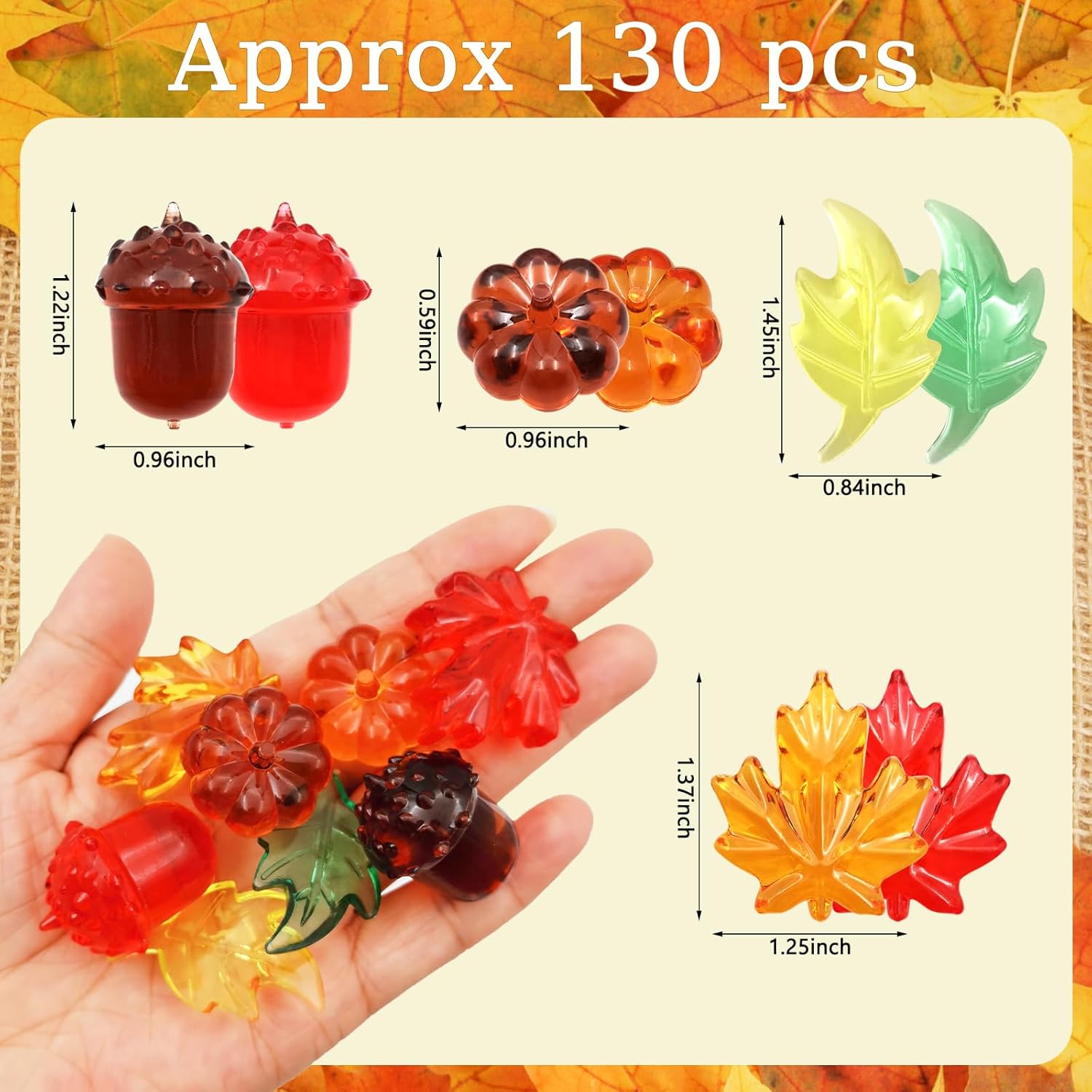 Relleno de jarrón de otoño para decoración del día de Acción de Gracias, dispersión de mesa de calabaza acrílica, mini hojas de otoño, bellotas,