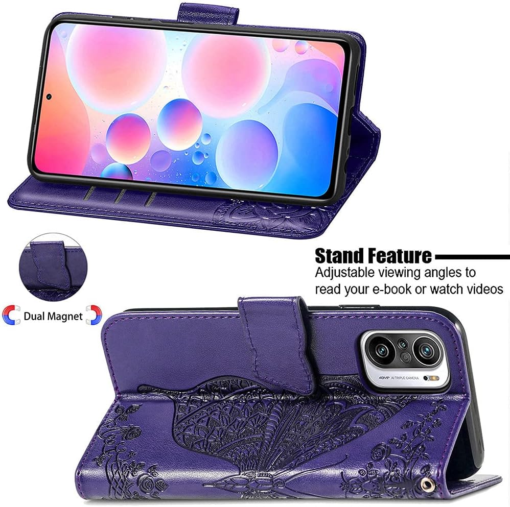 Compatible con Xiaomi Redmi Note 10 Pro Funda con purpurina con tarjetero y soporte de cuero Flip Wallet Diamond Butterfly Funda protectora a prueba