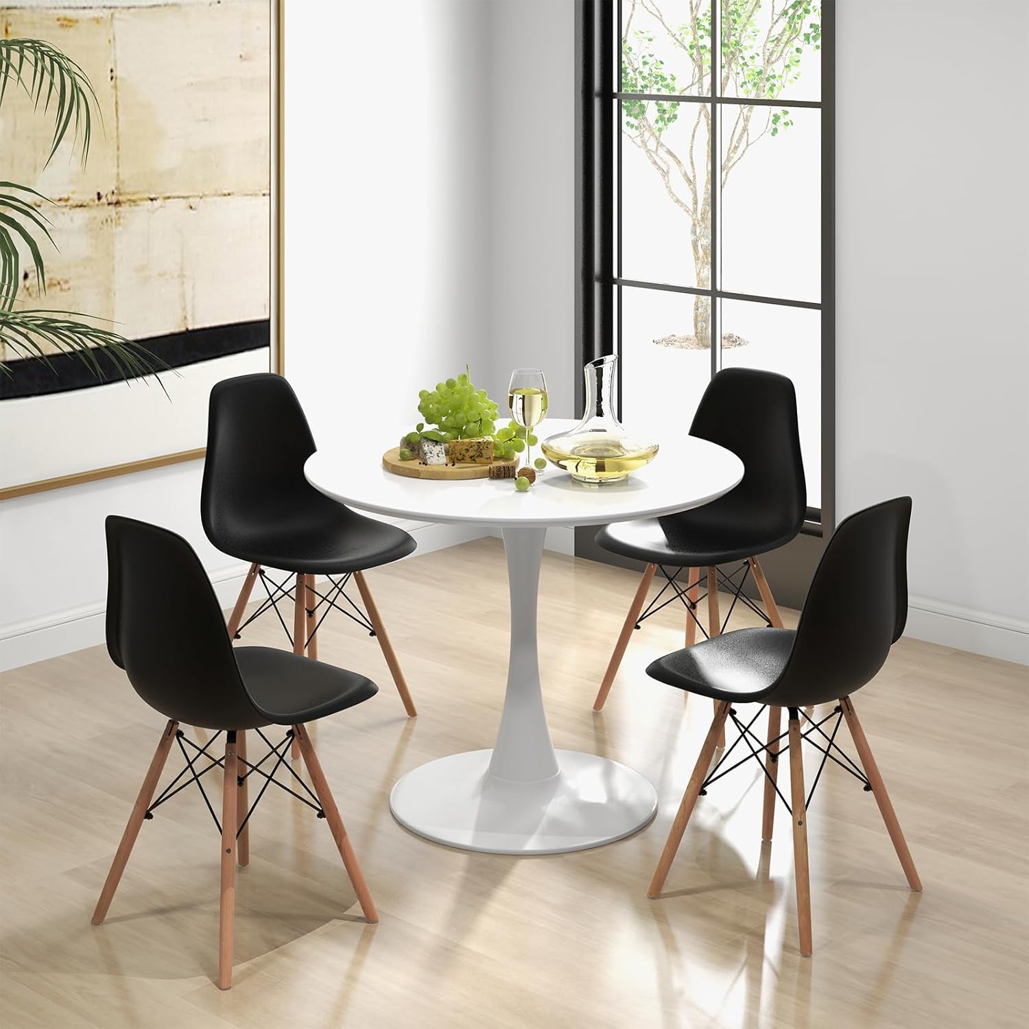 Giantex Juego de mesa de comedor de 3 piezas para 2, juego de mesa de comedor de cocina compacto con mesa redonda de 32 pulgadas y sillas DSW, juego