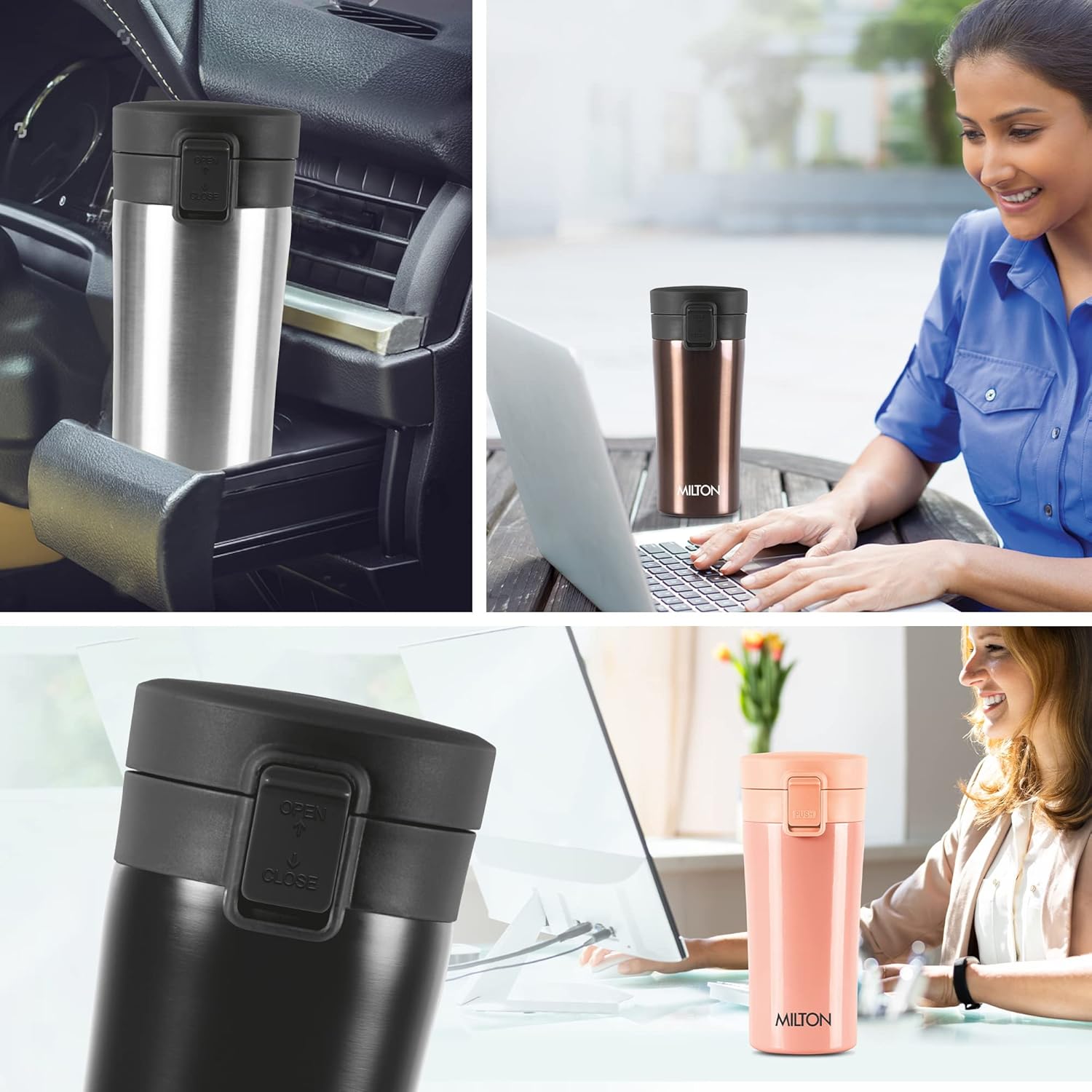 Milton Thermosteel – Taza de café aislada al vacío, 10.1 fl oz, crema, frasco para bebidas calientes y frías, a prueba de fugas, a prueba de óxido,