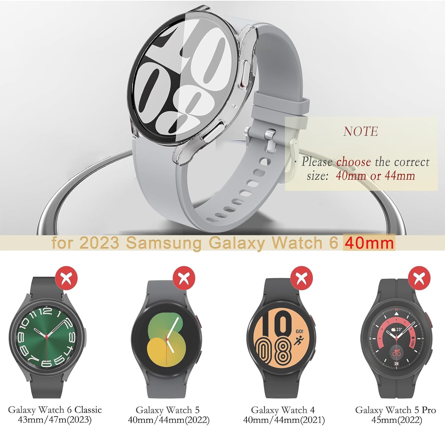 Funda de 1.575 pulgadas compatible con Samsung Galaxy Watch 6 de 1.575 pulgadas, 1.732 pulgadas, funda mate con protector de pantalla, cubierta