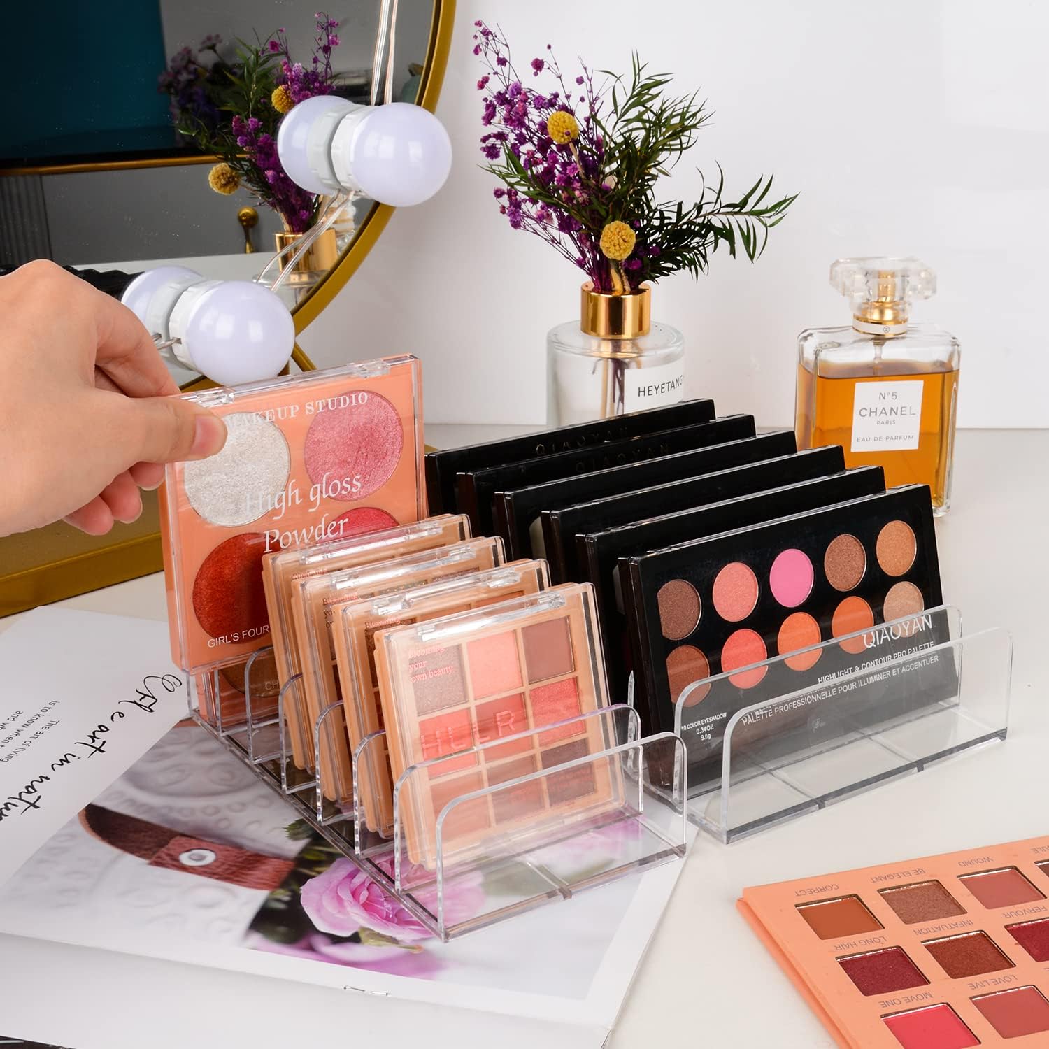 JESSCAT Organizador de paletas, organizador de plástico para encimera de baño, soporte para licuadora de belleza, organizador de maquillaje de