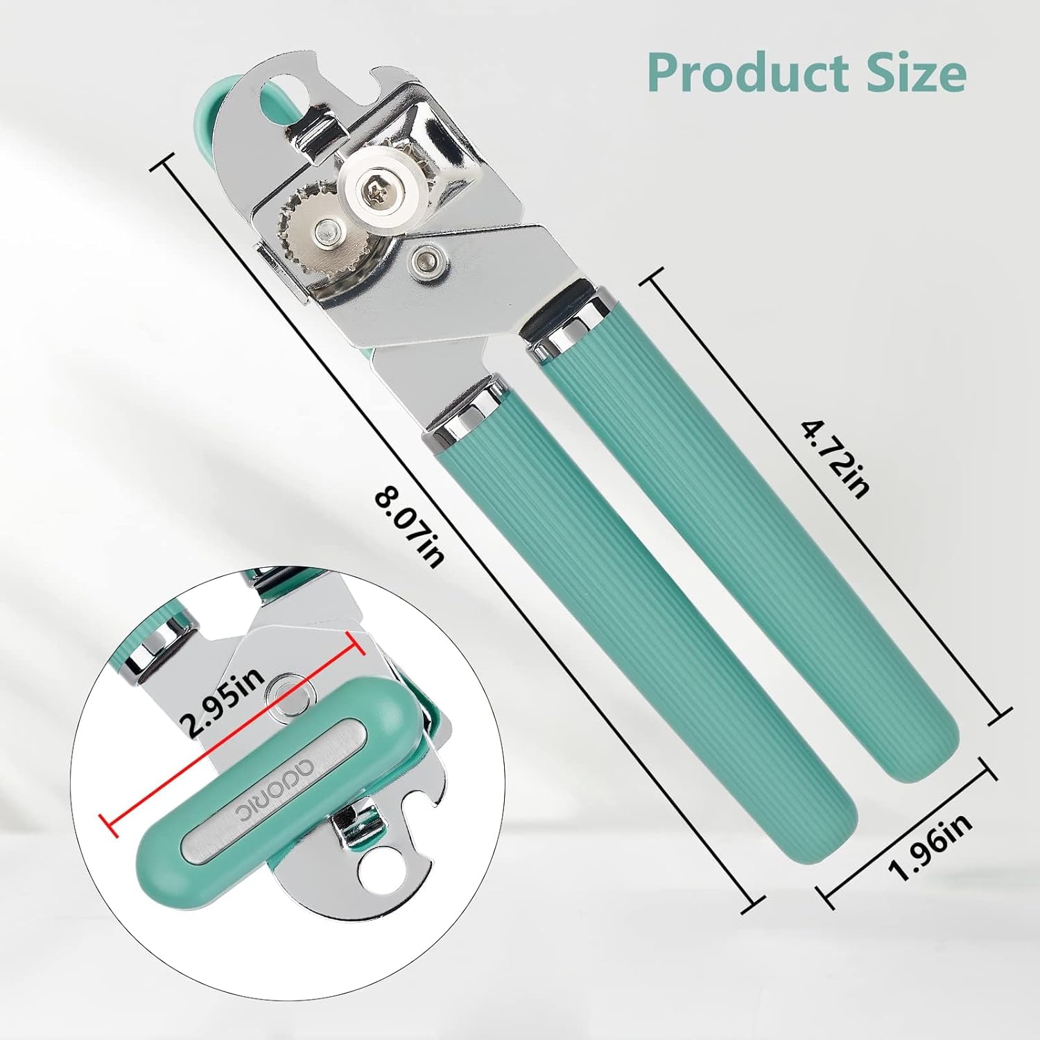 Abrelatas manual, abrelatas de acero inoxidable, apto para alimentos, tapas de lata multifunción con mango antideslizante y perilla grande, borde