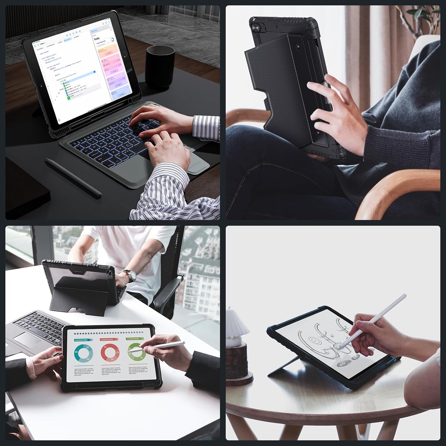 Nillkin Funda para iPad de 9 generación con teclado desmontable (10.2 pulgadas, 2021), 7 colores de retroiluminación, trackpad preciso, soporte para