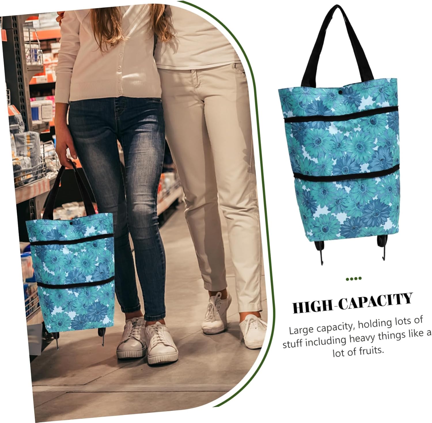 NUOBESTY Carrito de compras plegable Bolsa de mano plegable Bolsa de compras Bolsa de mano de tela Oxford portátil Bolsa de mano Carrito de compras
