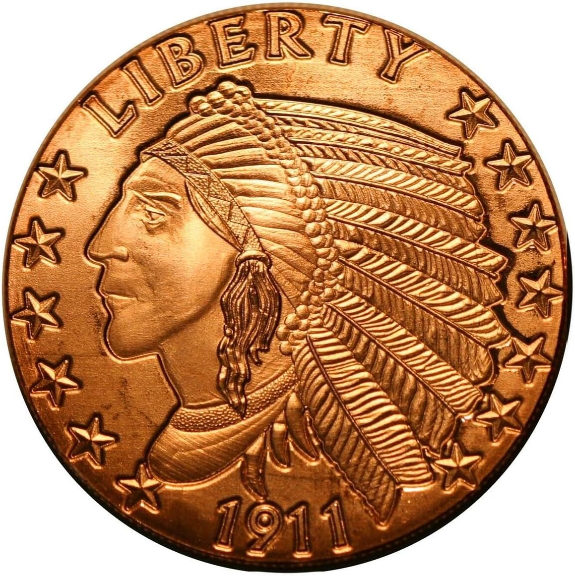 Incuse Indian Design Moneda de lingote redondo de cobre 0.999 puro de 1 oz en cápsula – COA por Heavenly Metals
