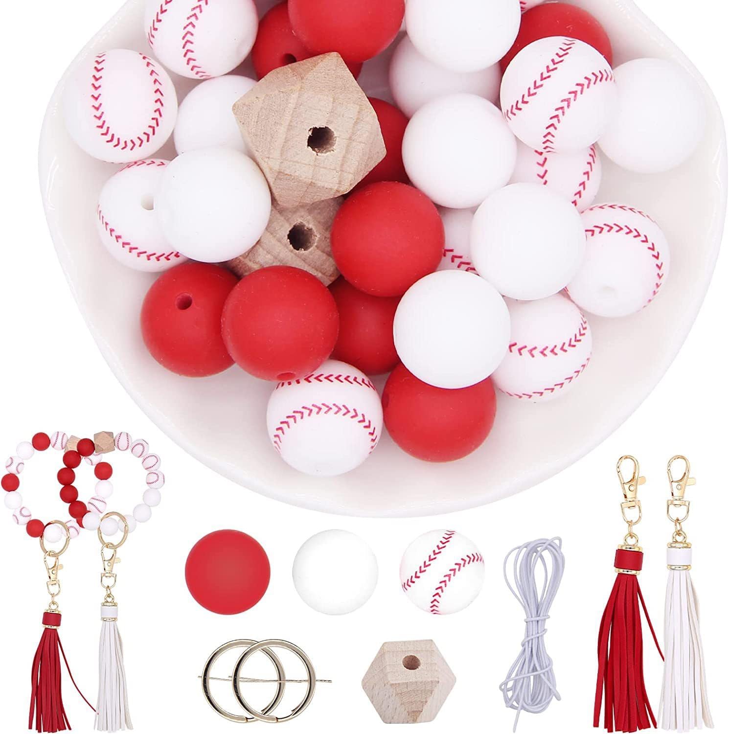 Kit de cuentas de silicona para hacer llaveros, cuentas de goma a granel para bolígrafo, joyería, pulsera, collar con llavero, borla, cuerda
