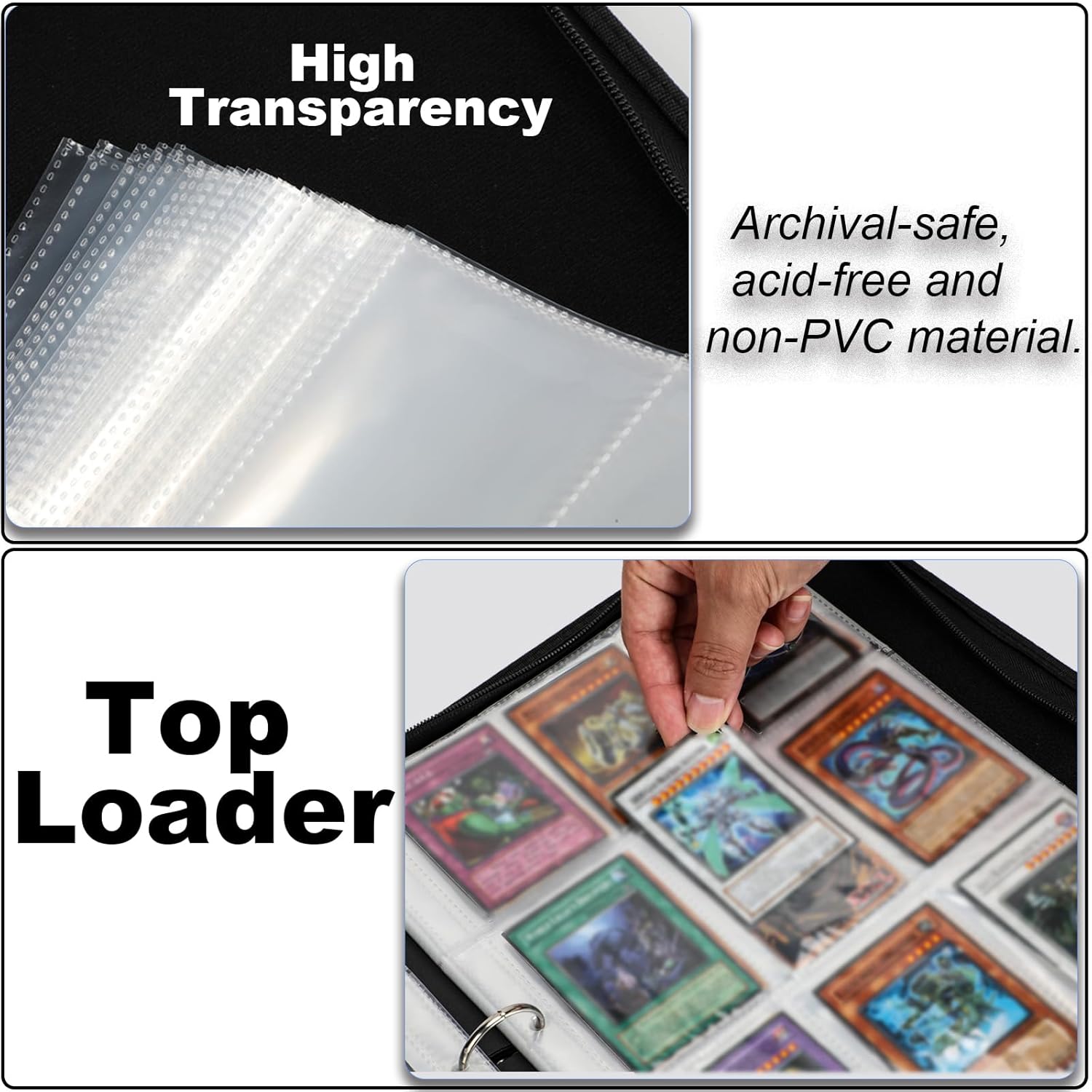 Carpeta de tarjetas de gran capacidad 990 para tarjetas Yugioh, 9 bolsillos con 55 fundas compatible con tarjetas Yu-Gi-Oh.