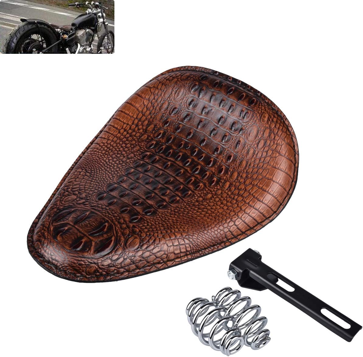 Silla de montar universal de piel de cocodrilo para motocicleta, cojín de asiento individual para
