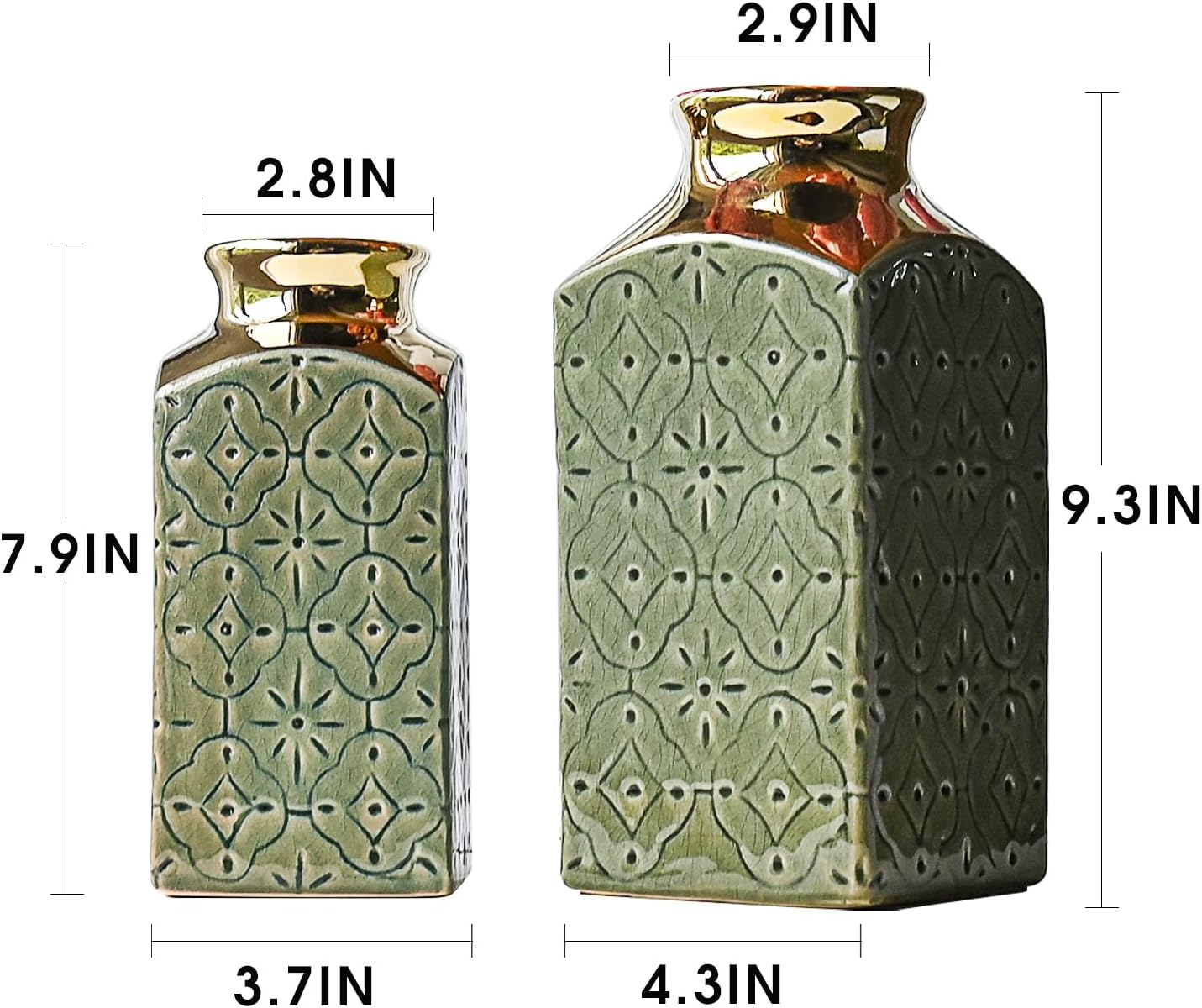 LIZOFER Juego de 2 jarrones de cerámica modernos para sala de estar, dormitorio, jarrones de flores de 9.3 y 7.9 pulgadas para decoración del hogar,
