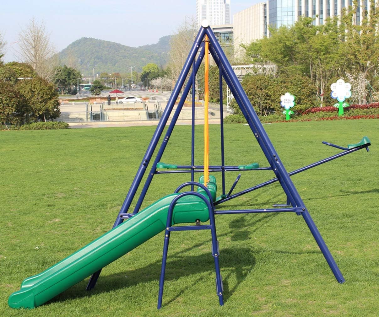 Juegos de columpios de metal para patio trasero con asientos de columpio, deslizador, Teeter-Totter y columpio deslizante, juego de columpios para