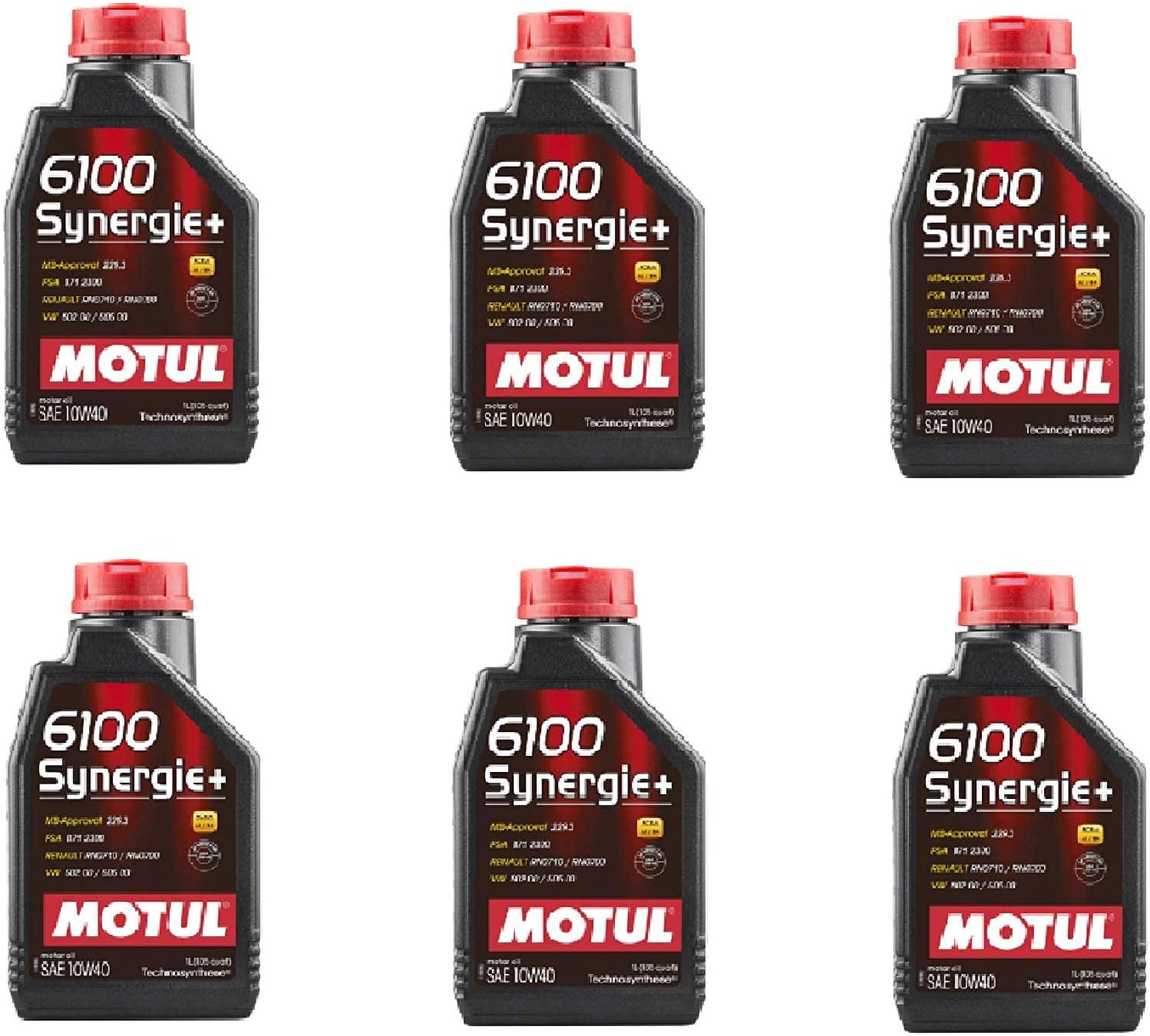 Motul 108646 – Juego de 6 botellas de aceite de motor 6100 Synergie+ 10W-40 de 1 litro