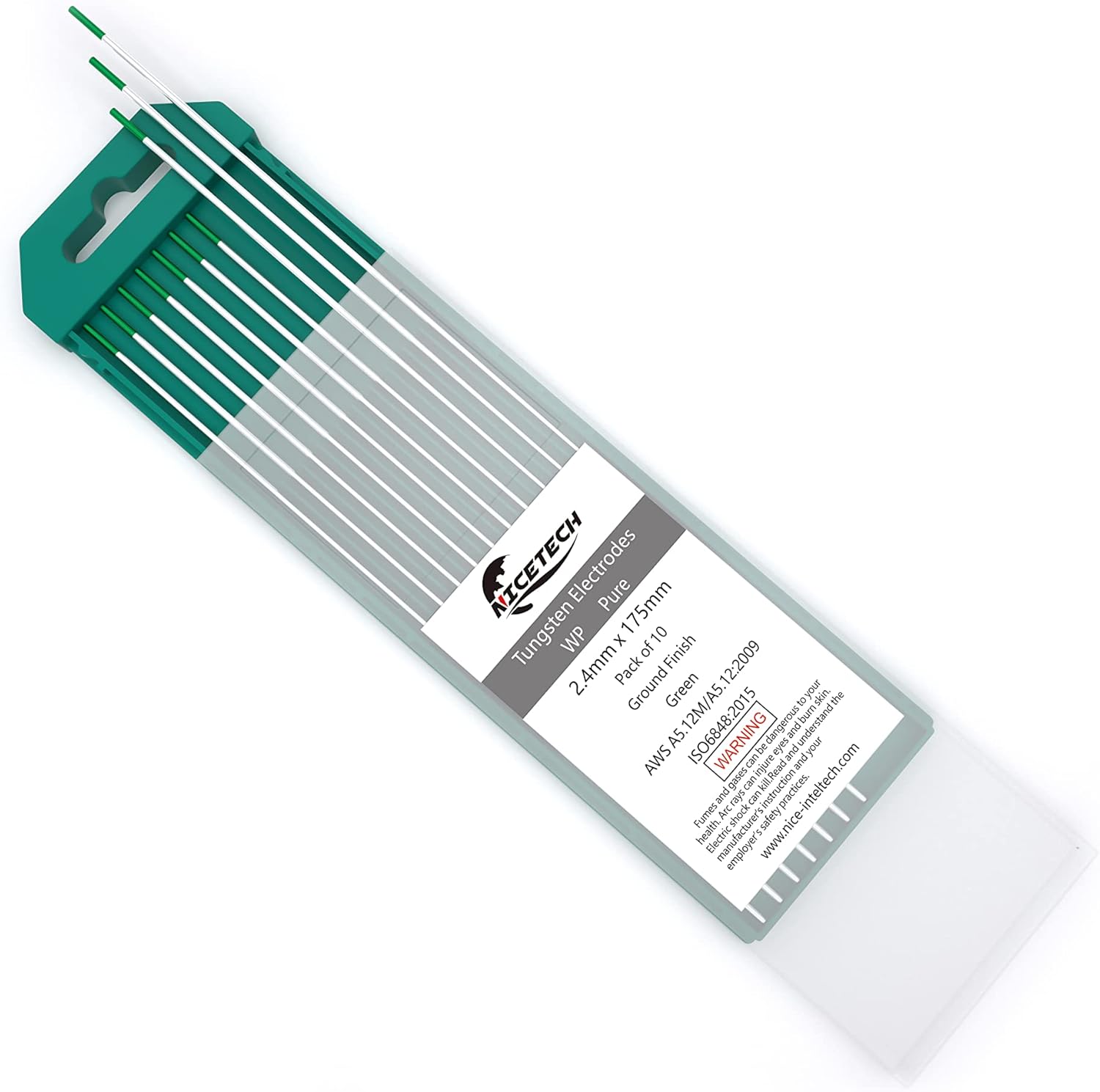 Electrodos de tungsteno para soldadura TIG, tungsteno puro, 332 x 7 pulgadas (verde, EWP), paquete de 10 unidades