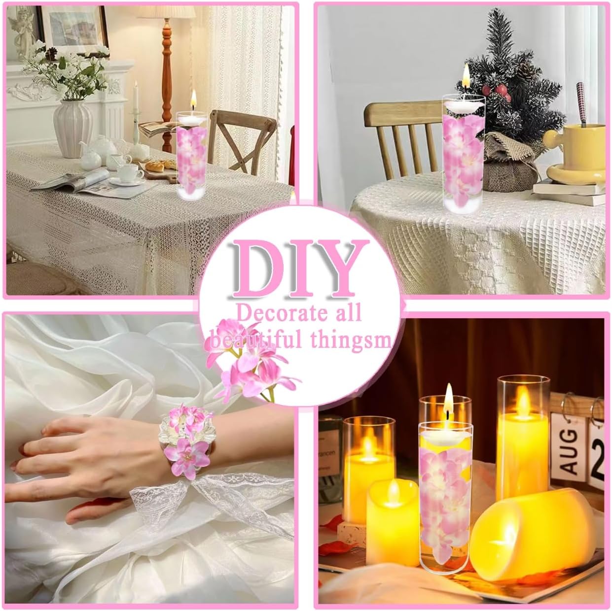 10 velas flotantes de flores artificiales de orquídea, centro de mesa, centros de mesa de boda, relleno de jarrón, relleno para bodas, fiestas de