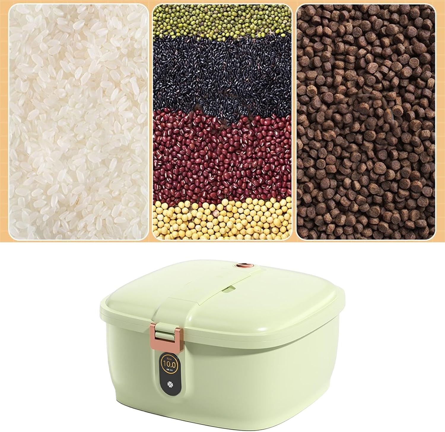Recipiente de almacenamiento de arroz, dispensador de arroz de gran capacidad, cubo de arroz sellado hermético, dispensador de granos de cocina,