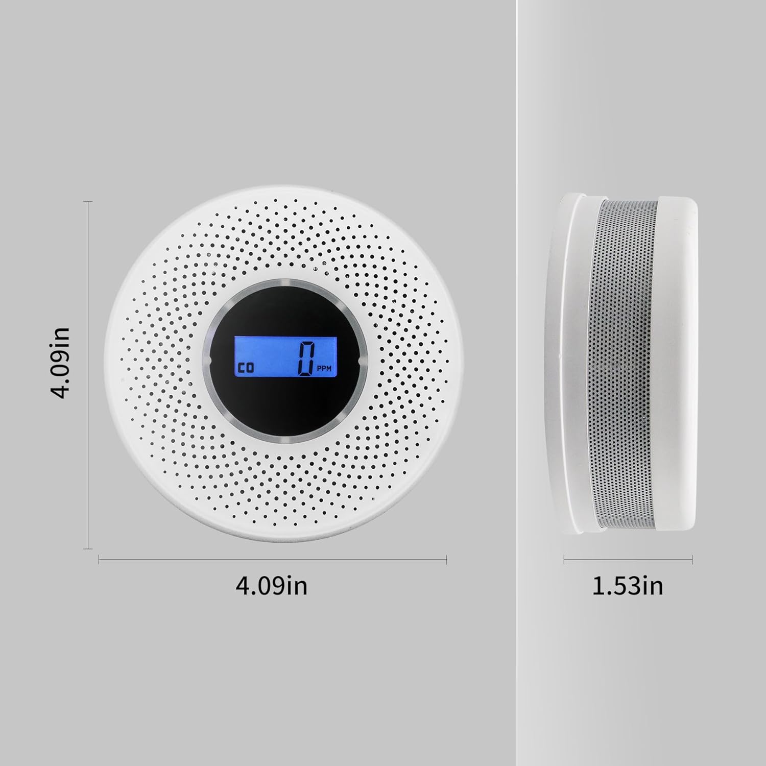 Detector de humo detector de monóxido de carbono combinado con pantalla digital y alarma de luz de sonido, alarma de humo y CO 2 en 1 con batería