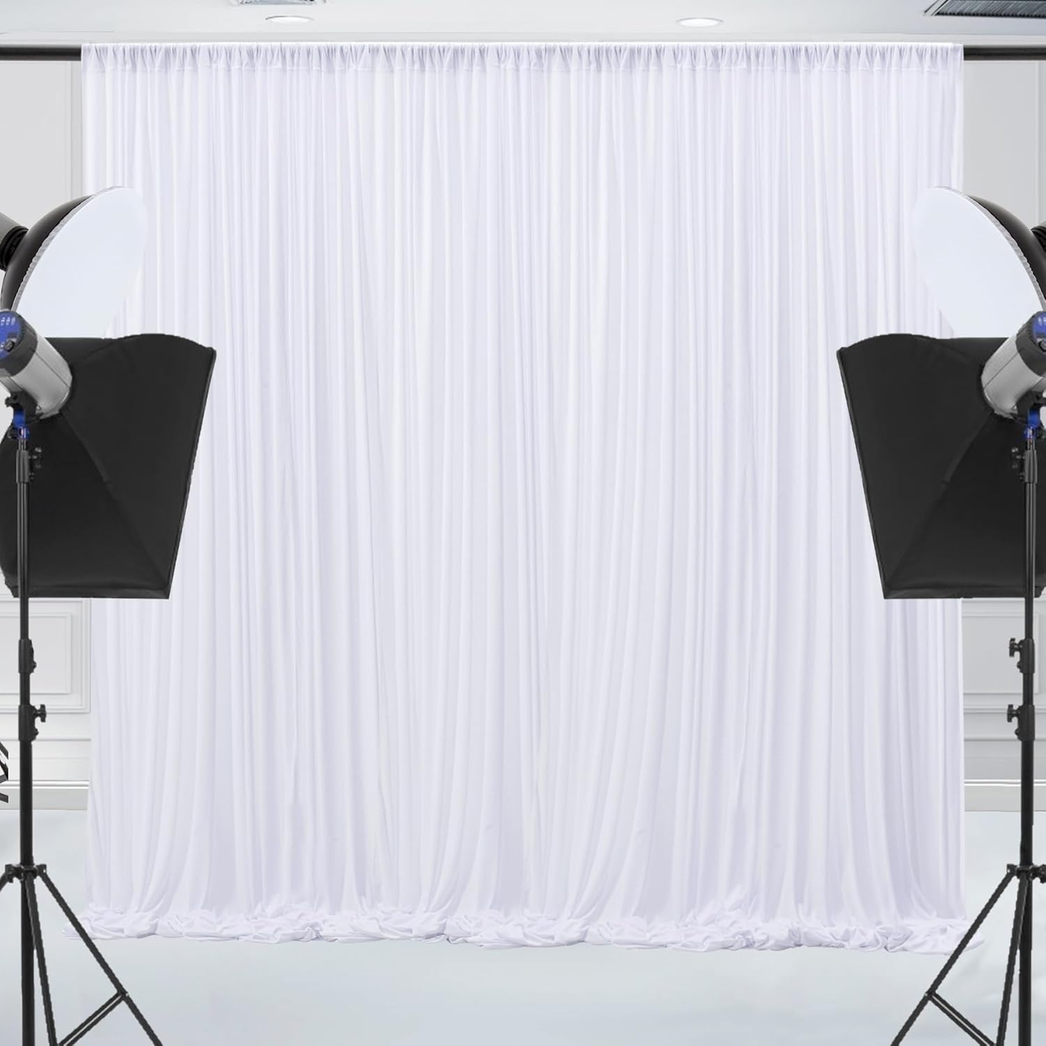 Cortina tipo telón de fondo blanco de 10 x 10 pies para fiestas, sin arrugas, para bodas, baby shower, decoración de fondo de fiesta de cumpleaños,