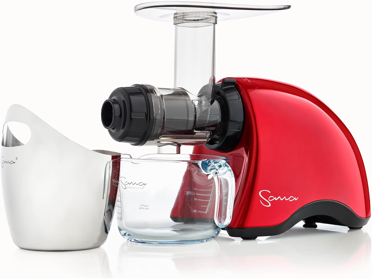 Cold Press SANA 707 Exprimidor clásico horizontal de velocidad lentabaja  Fácil de limpiar, potente motor, alimentación automática, compacto,