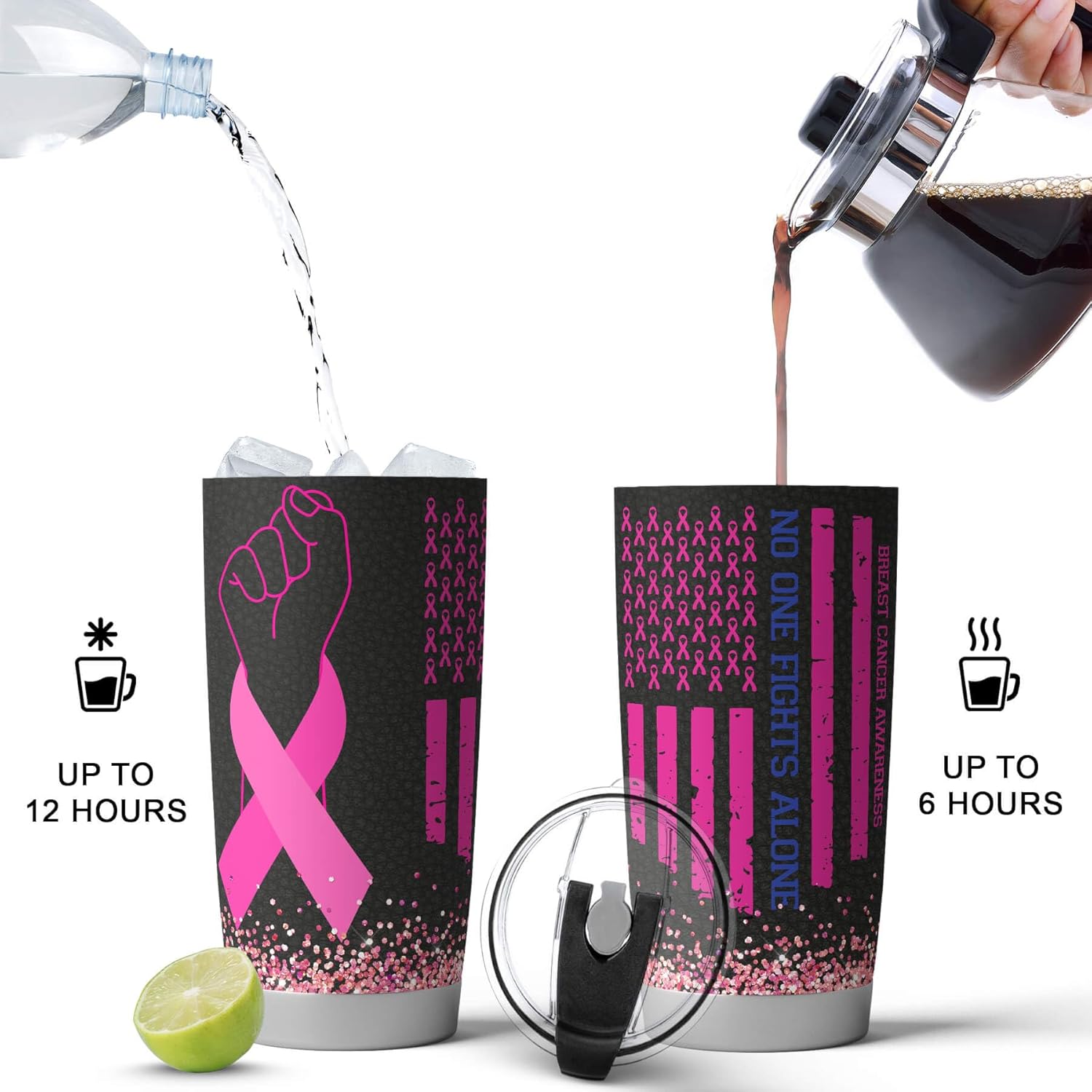 Vaso de café de acero inoxidable con aislamiento térmico de 20 onzas, regalos sobre el cáncer de mama, tazas de concientización sobre el cáncer de