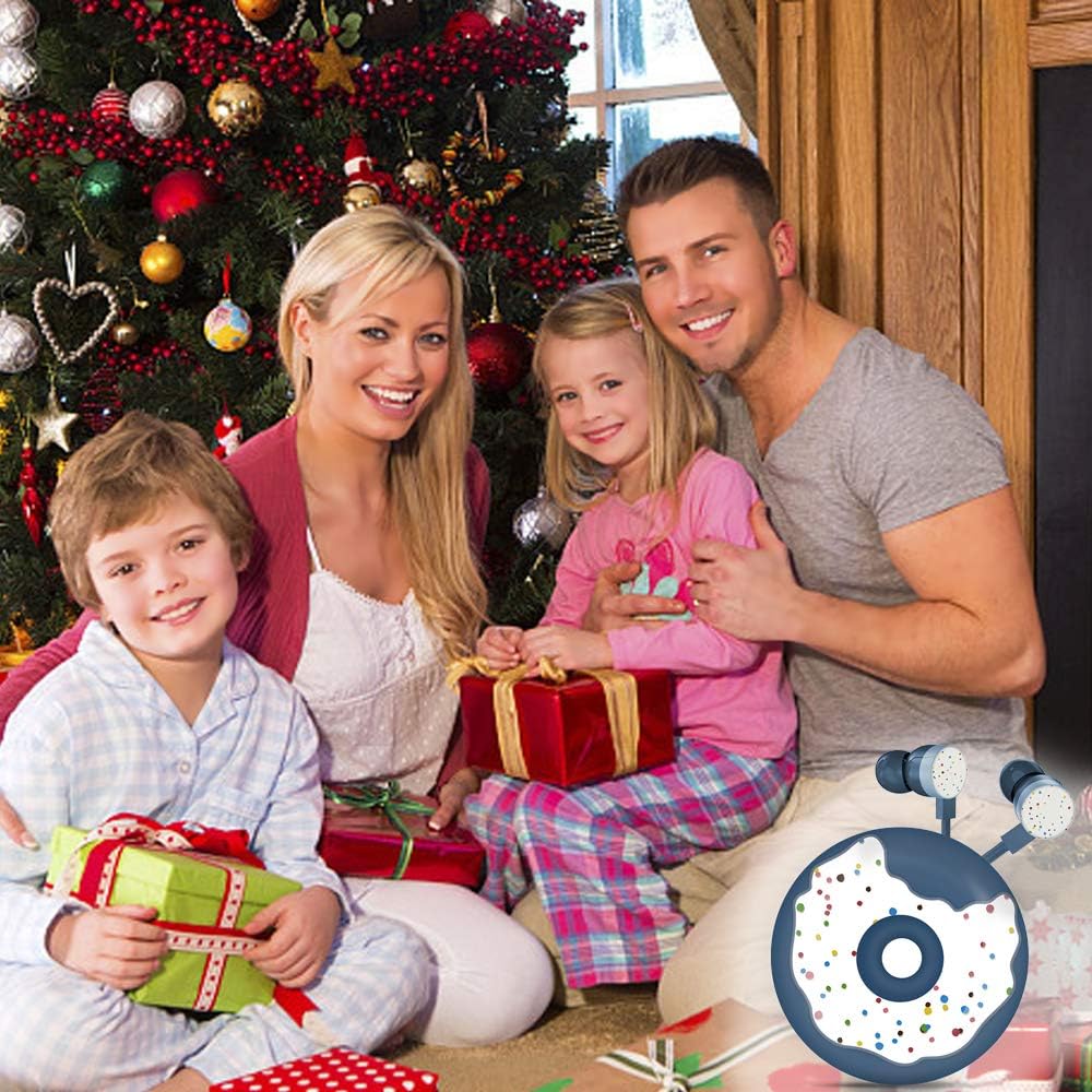 QearFun Auriculares con forma de dona para niños, bonitos auriculares intrauditivos con cable, regalo para niñas y niños escolares con micrófono y