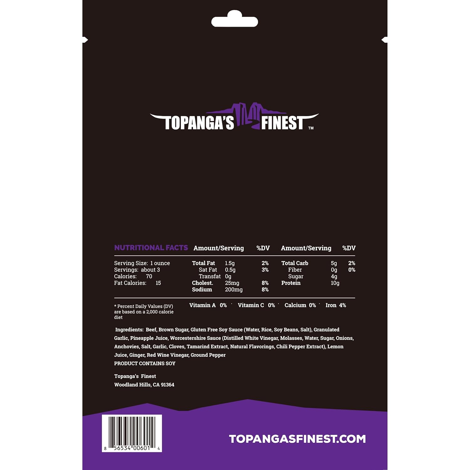 Topanga’s Finest Teriyaki Beef Jerky (3 onzas, 1 paquete)  Alto en proteínas, sin gluten, todo natural, hecho a mano, saludable para llevar,