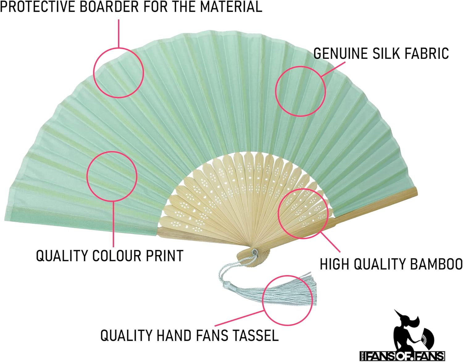 Abanico de mano plegable de mano de tela con borla de grado A, varillas de bambú para mujeres y niñas, fiesta de verano, eventos, cumpleaños, boda,