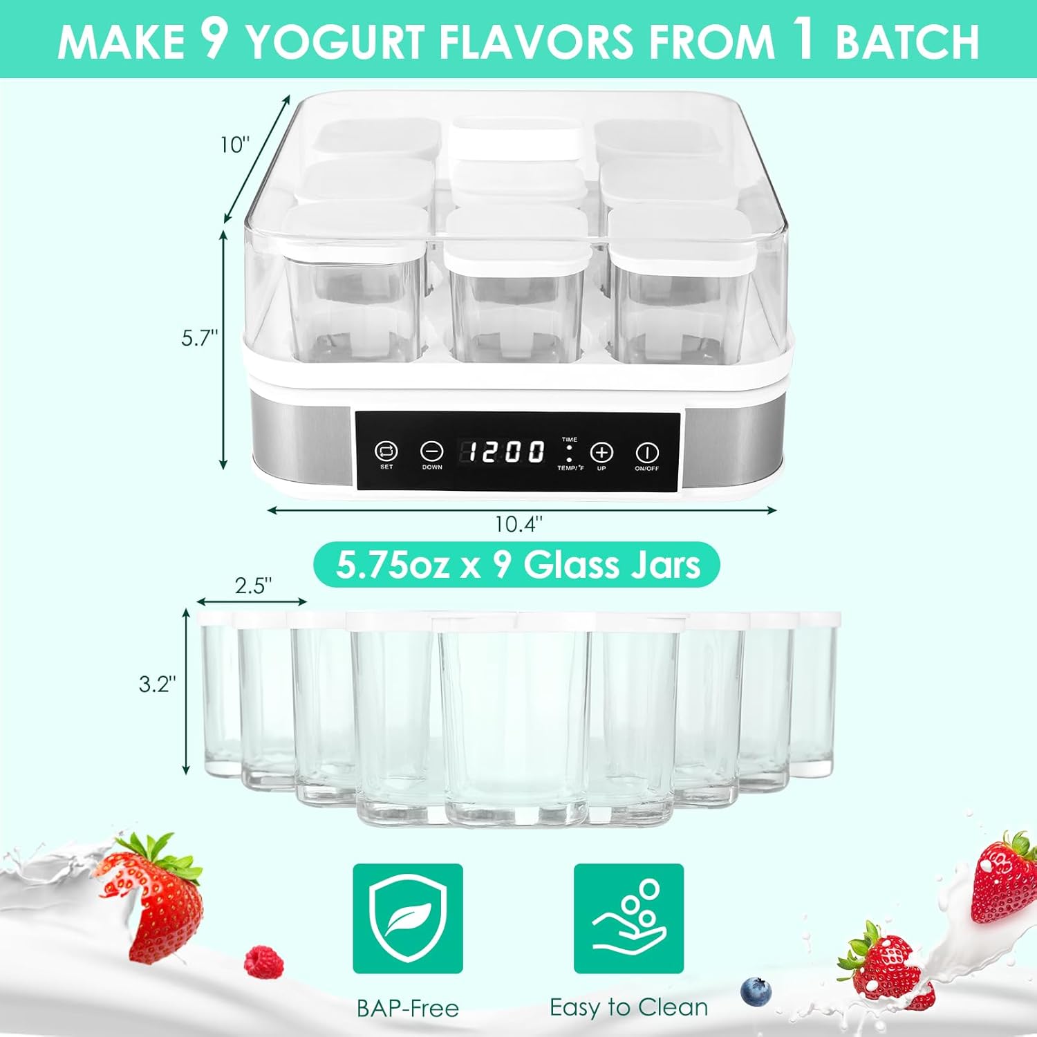 LIFERUN Yogurt Maker Machine, Greek Yogurt Maker with Temperature Control & Time Control, Automatic Digital Yogurt Machine is Easy to Use, Glass