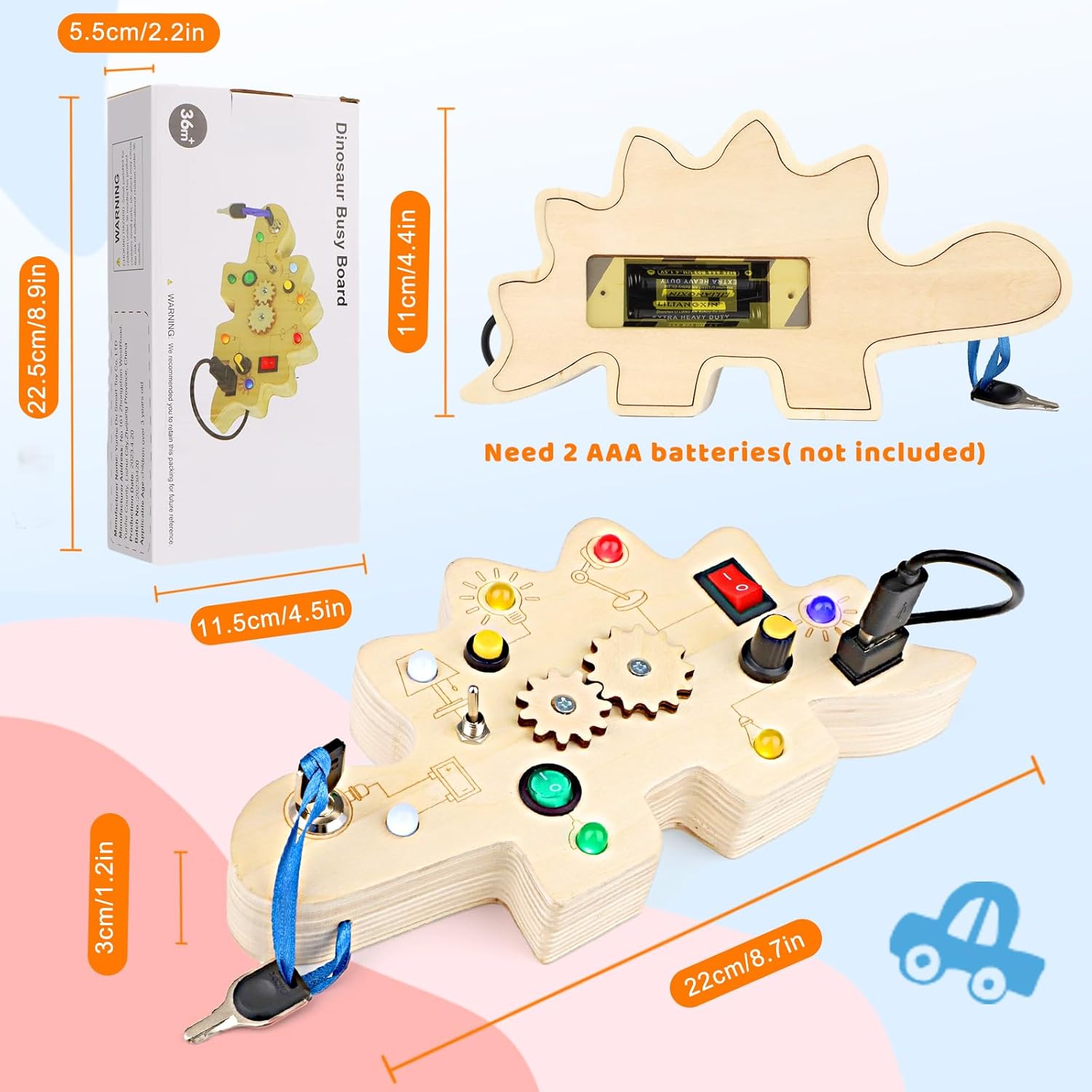 Montessori – Tablero de actividades de viaje de madera para bebés de 1, 2, 3, 4 años, aprendizaje temprano, dinosaurio de madera sensorial con