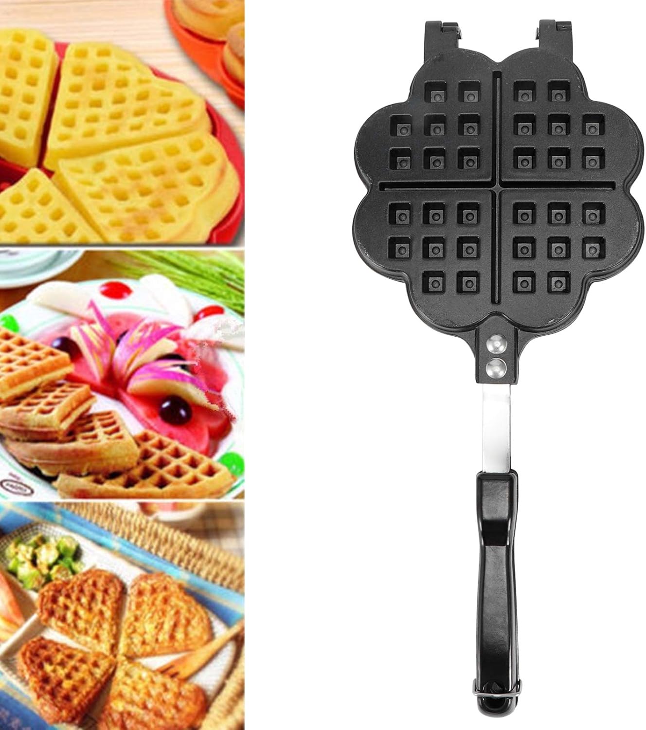 Máquina para hacer gofres, doble waflera abatible, molde de aleación de aluminio para tartas, placas antiadherentes para un fácil almacenamiento