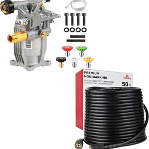 YAMATIC Bomba de lavado a presión horizontal de eje de 34 pulgadas, 3100 PSI  2.5 GPM y manguera de lavado a presión 50 pies 14 pulgadas sin YAMATIC Bomba de lavado a presión horizontal de eje de 34 pulgadas, 3100 PSI  2.5 GPM y manguera de lavado a presión 50 pies 14 pulgadas sin